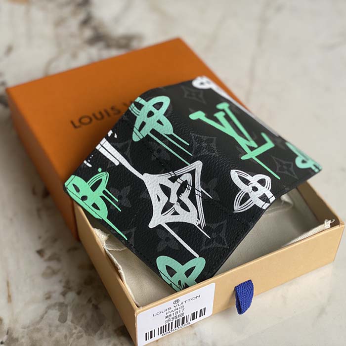Louis Vuitton Unisex Pocket Organizer LV Graffiti Green Coated Canvas Cowhide Leather