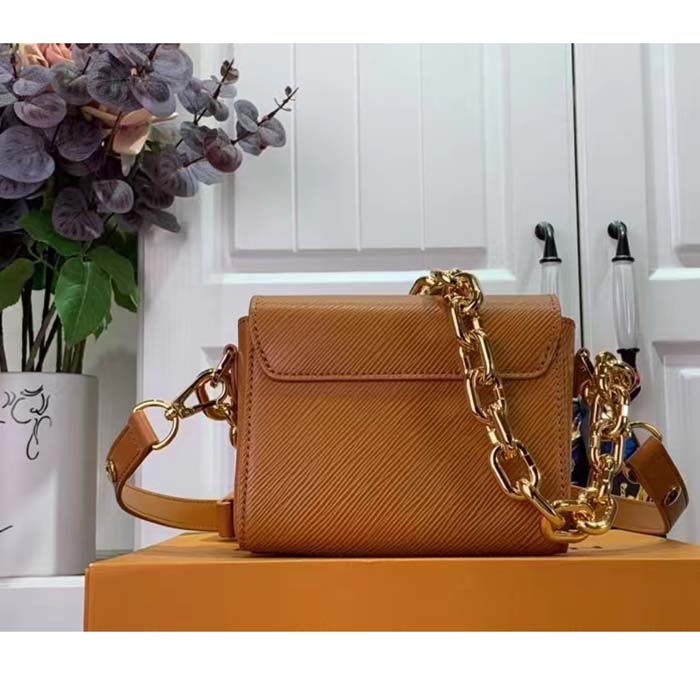 Louis Vuitton Women Twist Lock XL Gold Brown Epi Cowhide Leather Microfiber
