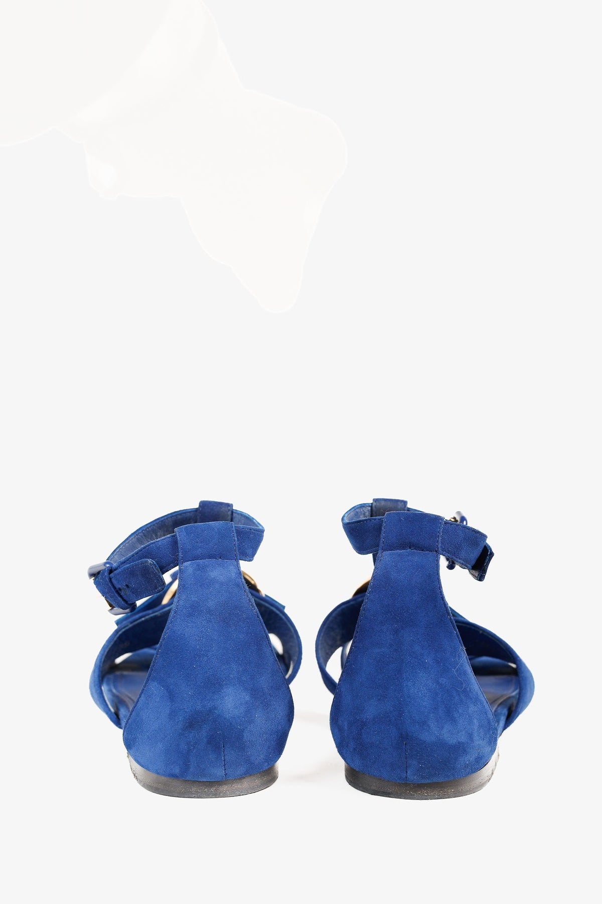 Louis Vuitton Gold-Medallion Blue Suede Knot Flat Sandals