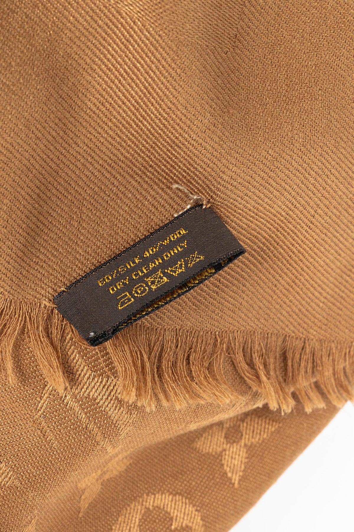 Louis Vuitton Camel Silk & Wool Monogram Fringe Shawl