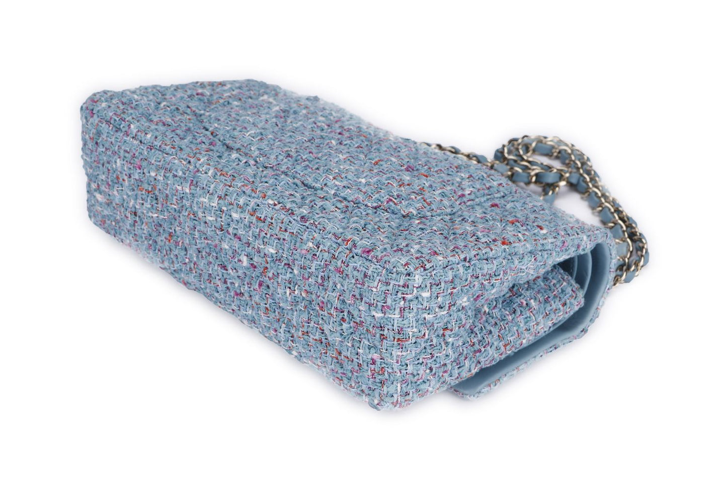 Chanel Classic Flap Tweed (3102xxxx), Medium Size, Blue Tweed with Champagne Gold Hardware, with , Dust Cover & Box