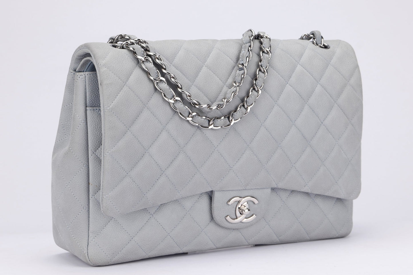 Chanel Classic Flap Maxi (1739xxxx) Grey Caviar Leather, Silver Hardware, with , Dust Cover & Box
