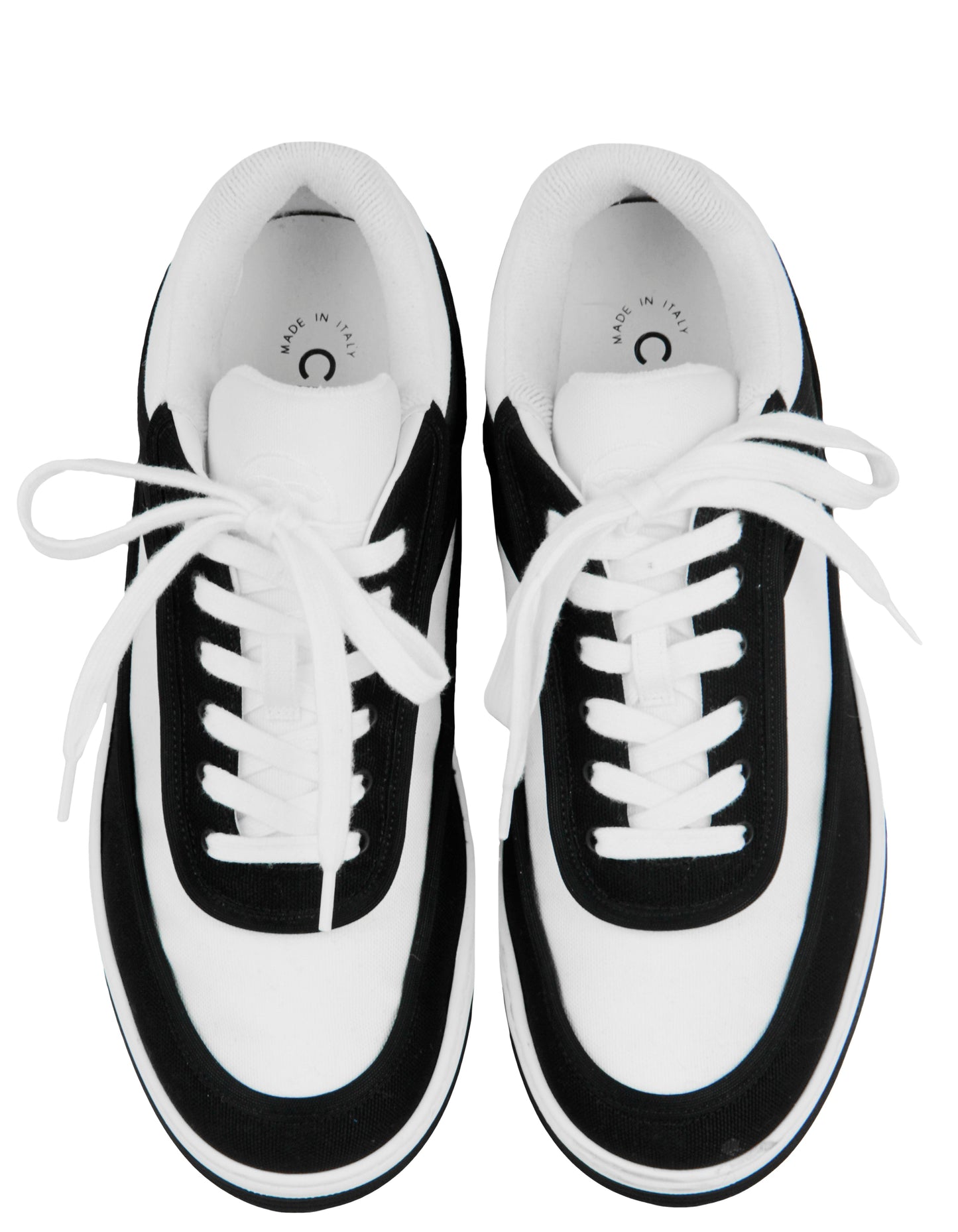 Chanel White/Black Fabric Logo Sneakers sz 38