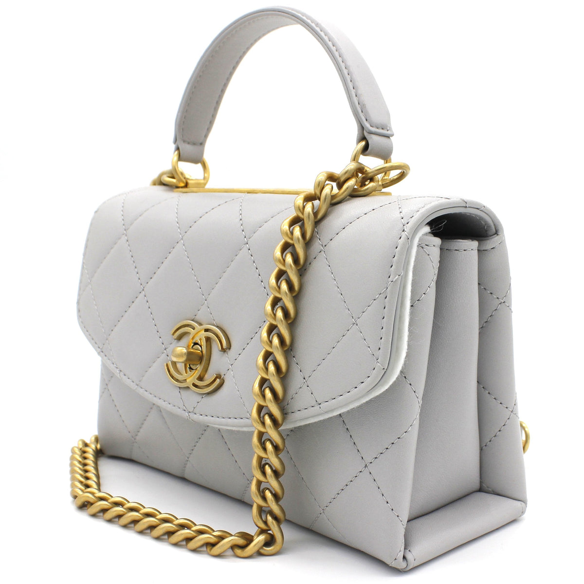 Quilted Lambskin Top Handle Flap Bag