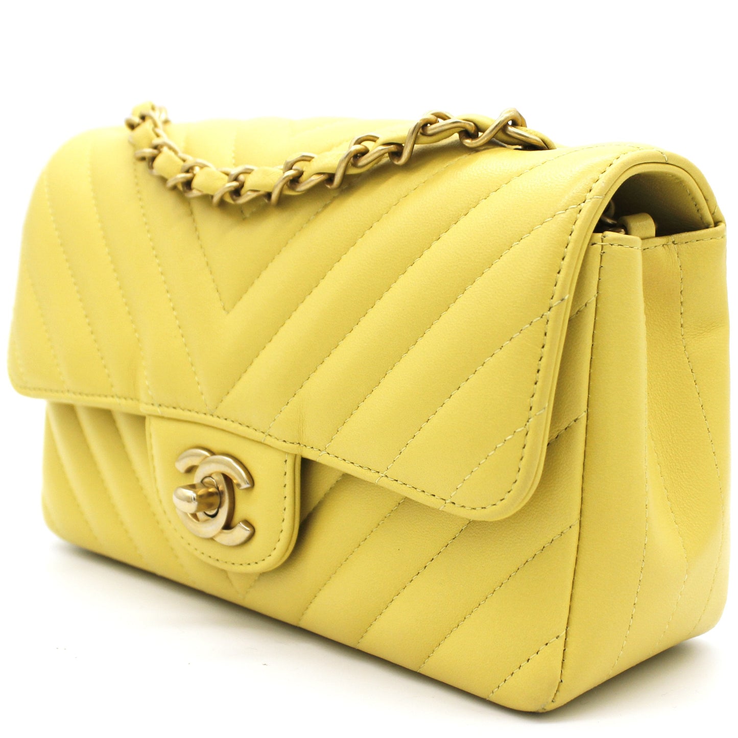 Classic Flap Mini Chevron Lambskin Yellow