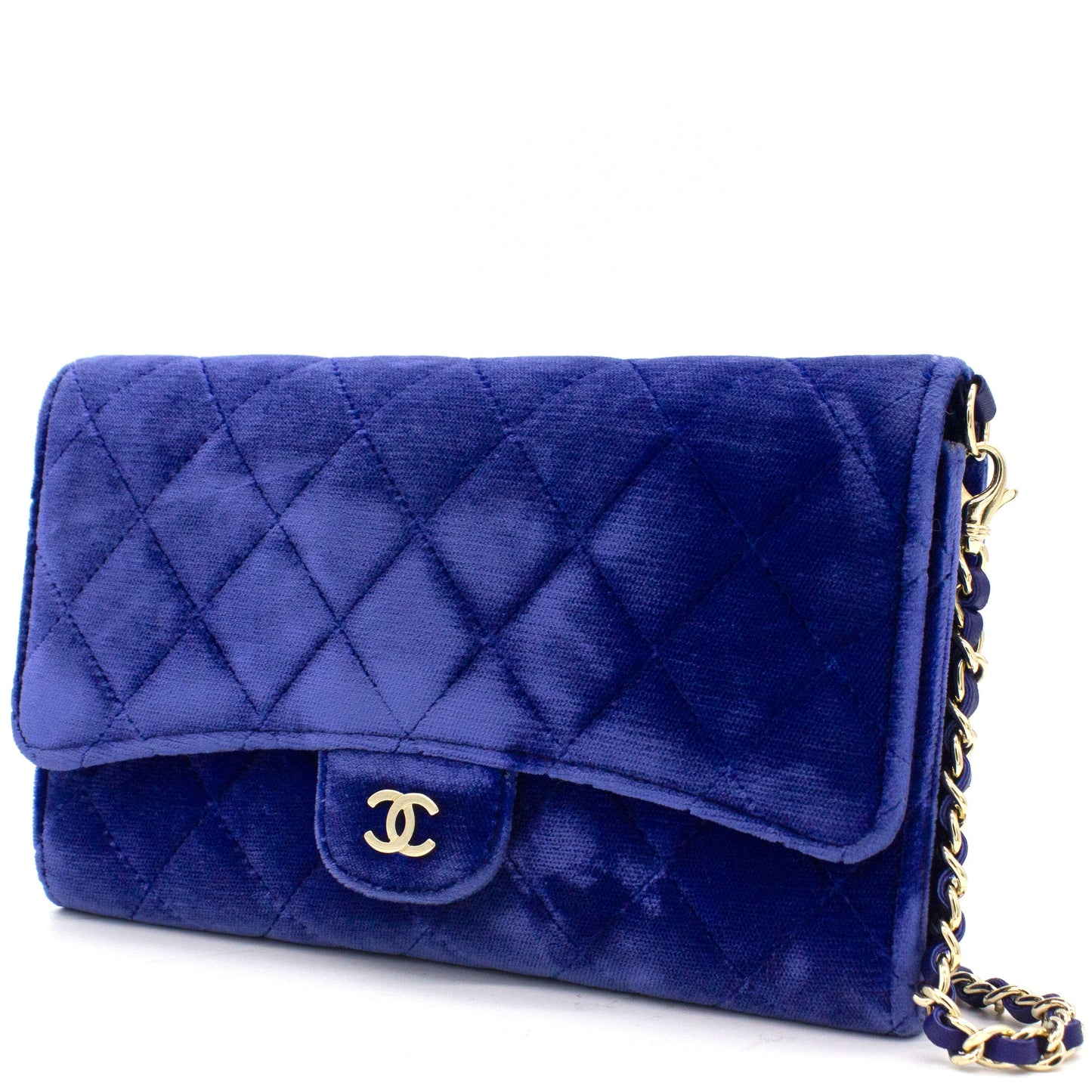 Velvet Quilted Wallet on Removable Chain Navy