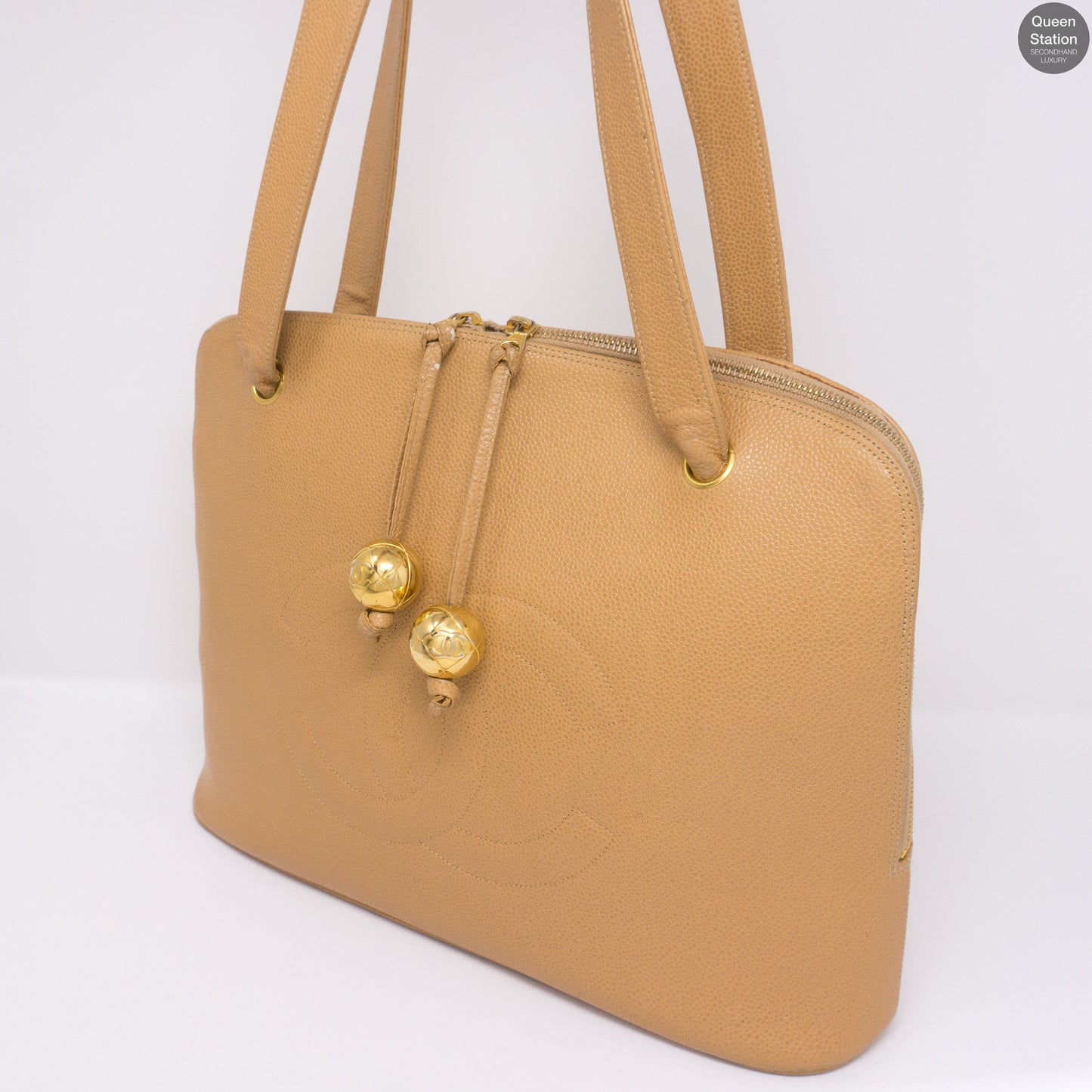 Vintage Beige Caviar CC Tote