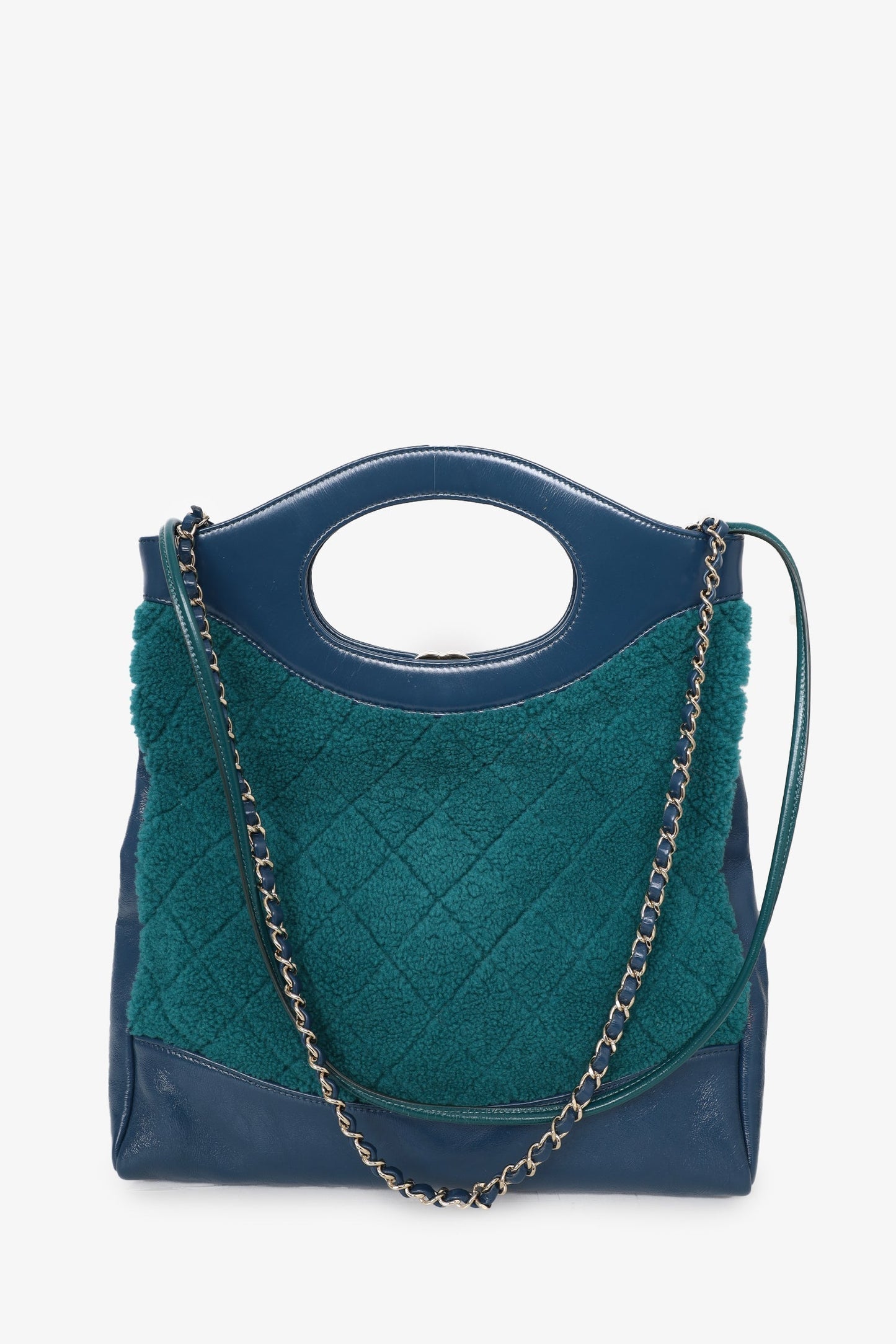 Chanel™ 2019 Blue/Green Quilted Shearling/Leather 31 Shopping Bag