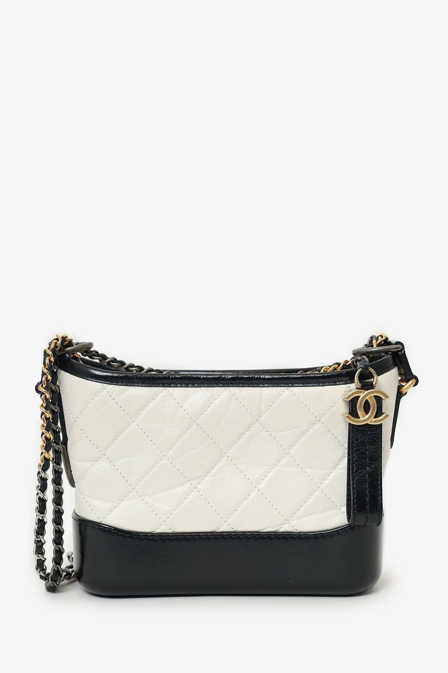 Pre-Loved Chanel™ 2018 Black/White Lambskin Leather Small Gabrielle Bag