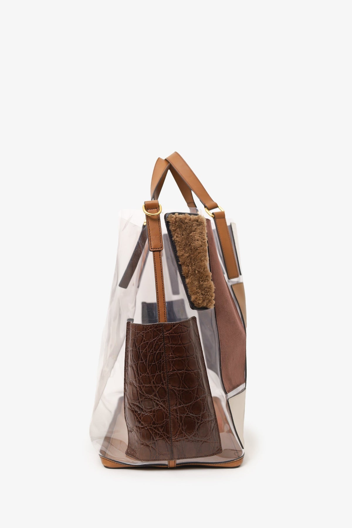 Fendi Brown Vinyl/Leather/Fur Forever Patch Pocket Tote