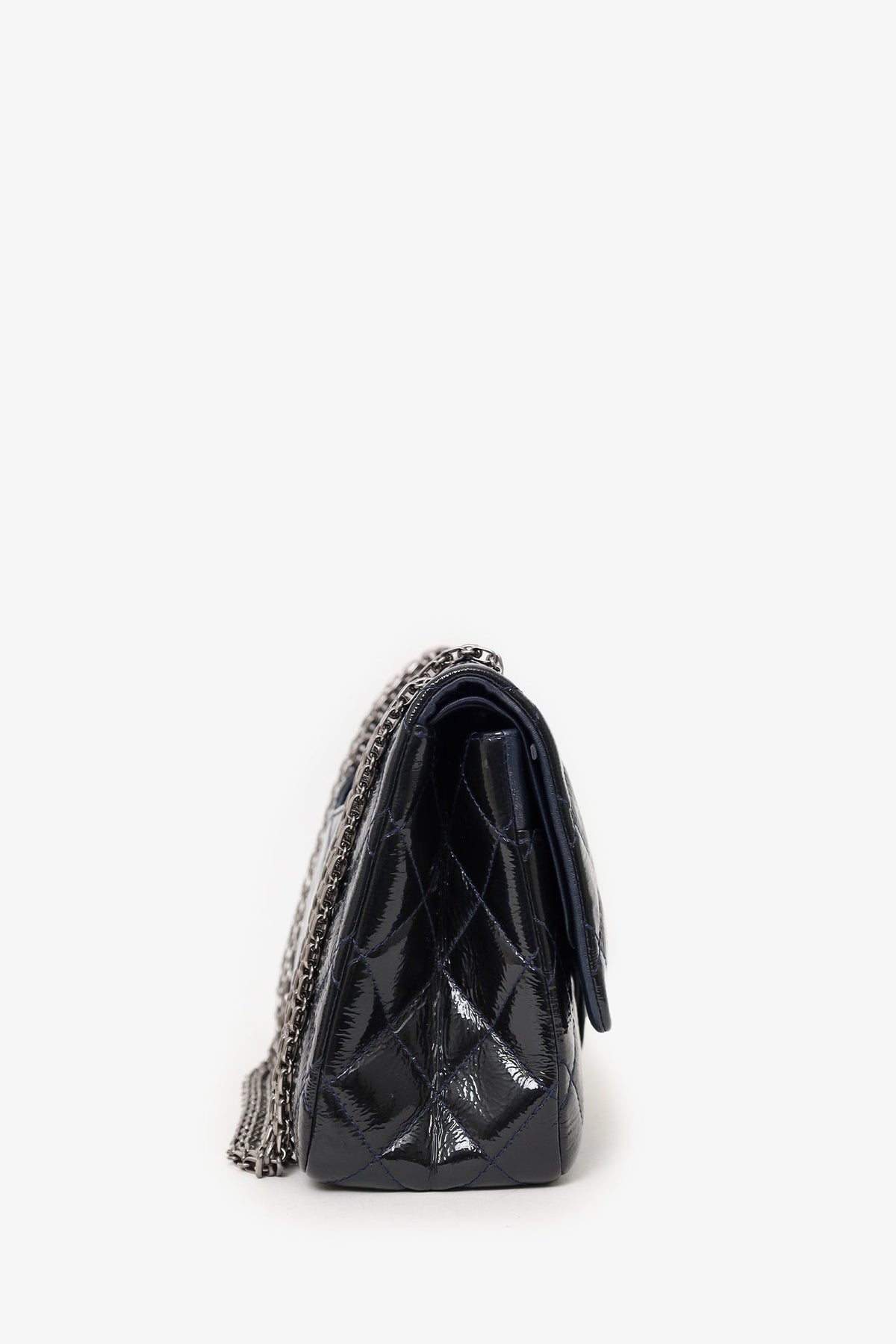 Pre-loved Chanel™ 2010-11 Navy Patent Leather Reissue 227 Double Flap Bag