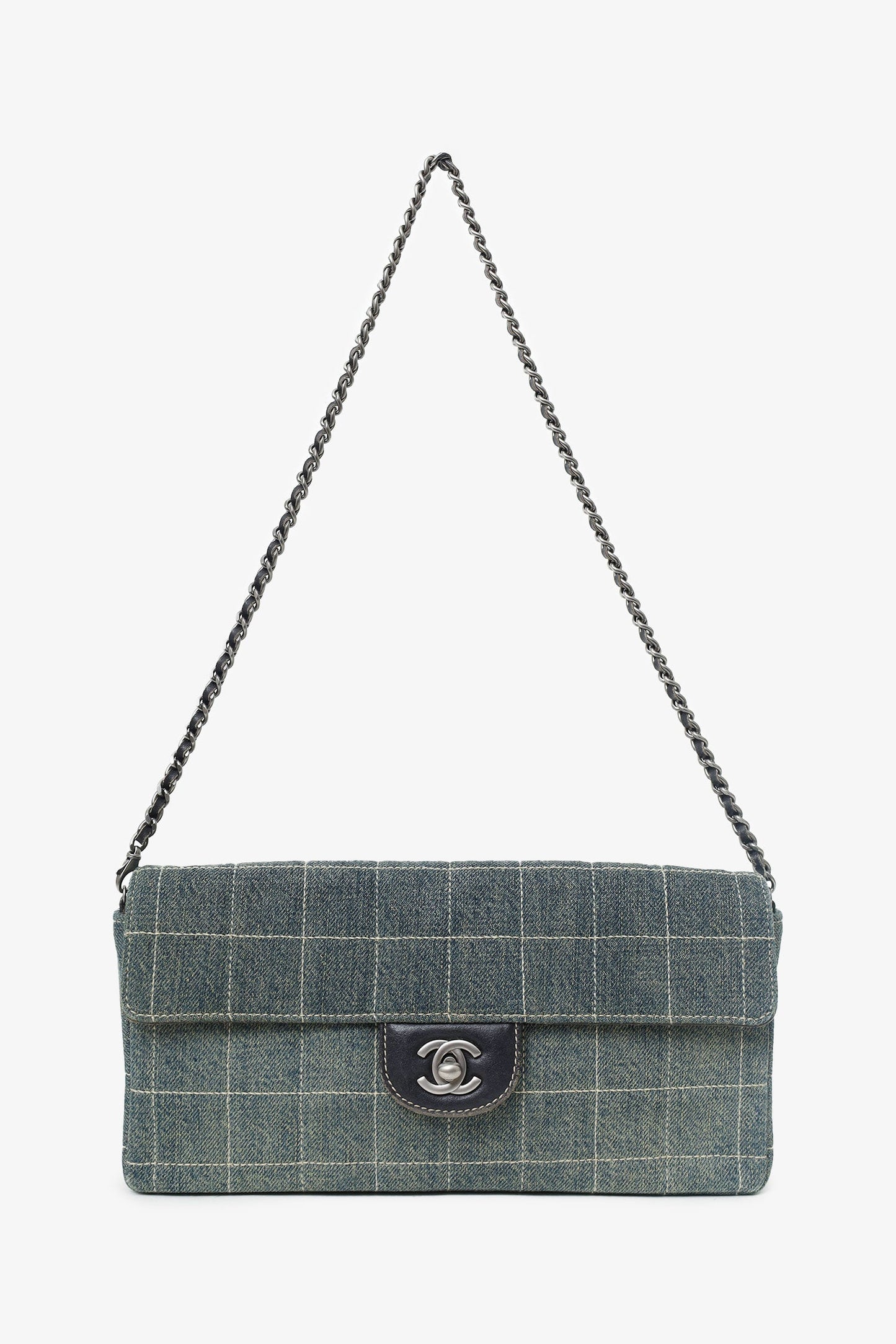 Pre-Loved Chanel™ 2000-02 Blue Denim East West Chocolate Bar Shoulder Bag