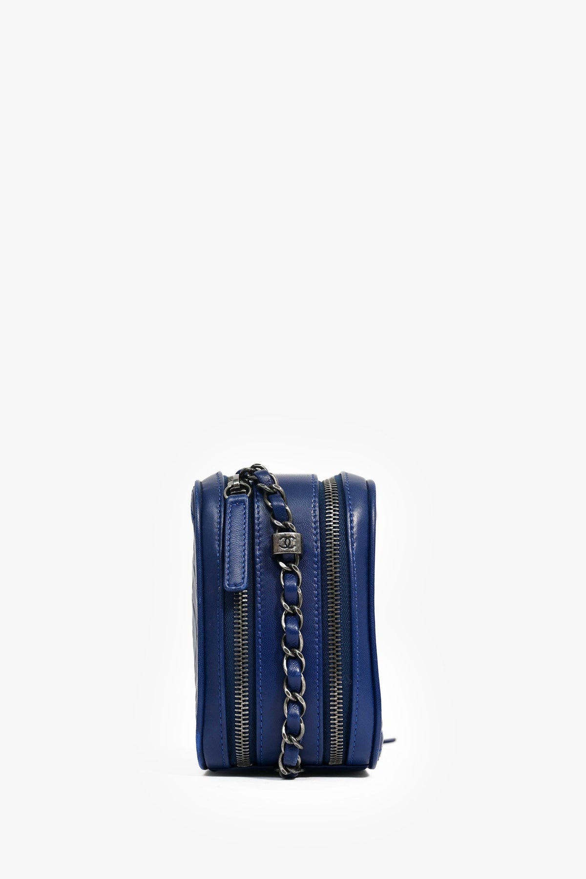 Pre-Loved Chanel™ Blue Leather Pewter Large CC Coco Camera Boy Bag