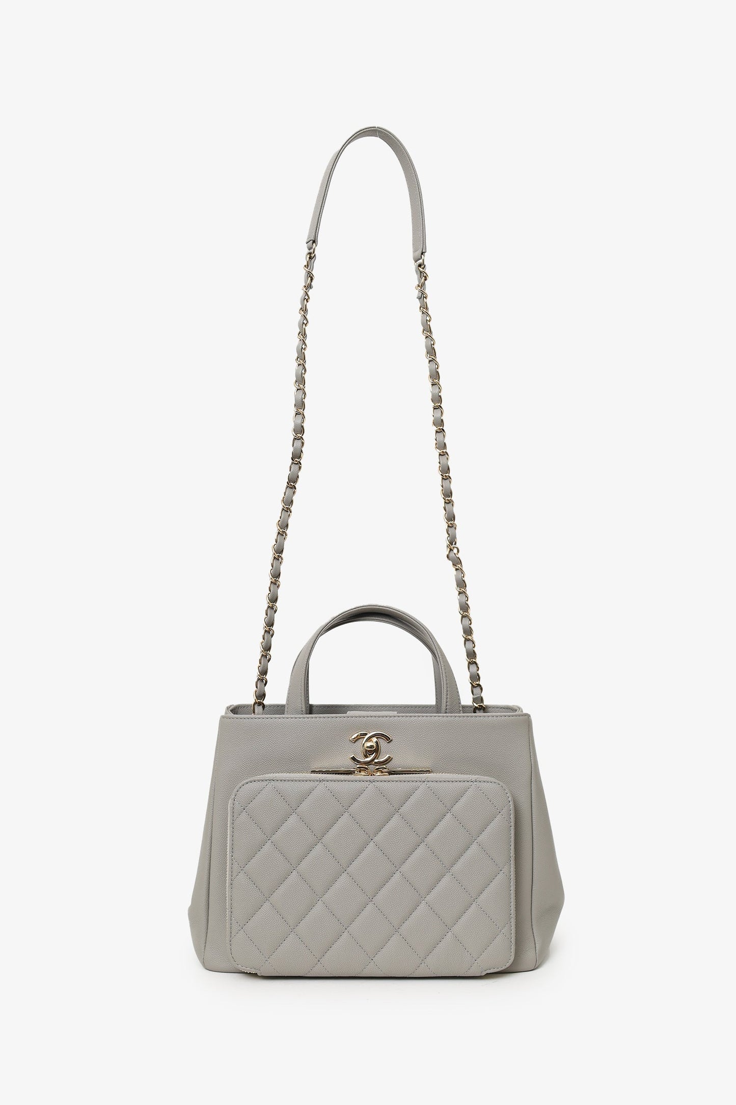 Pre-Loved Chanel™ 2019 Grey Caviar Leather Quilted Small Business Affinity Shopping Tote