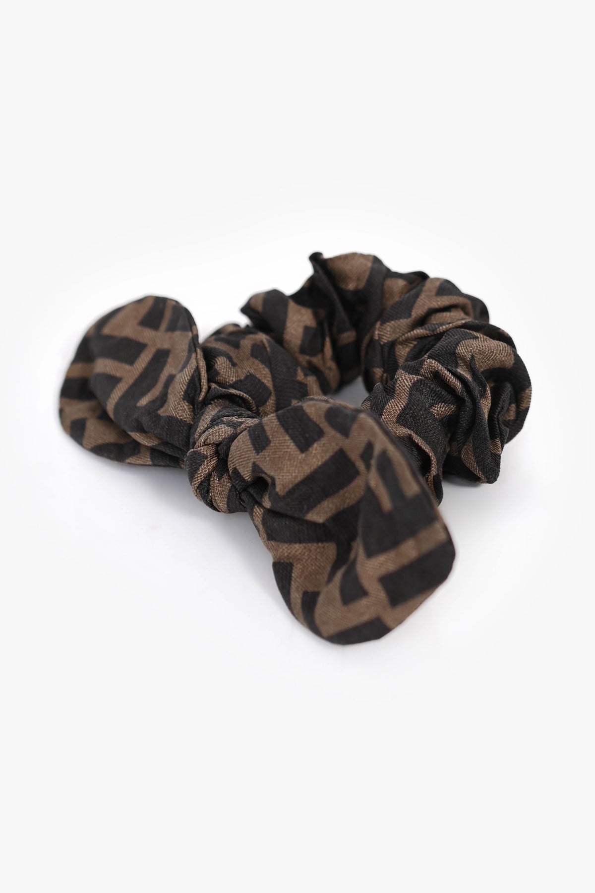 Fendi Brown Logo Bow Scrunchie Hair Tie