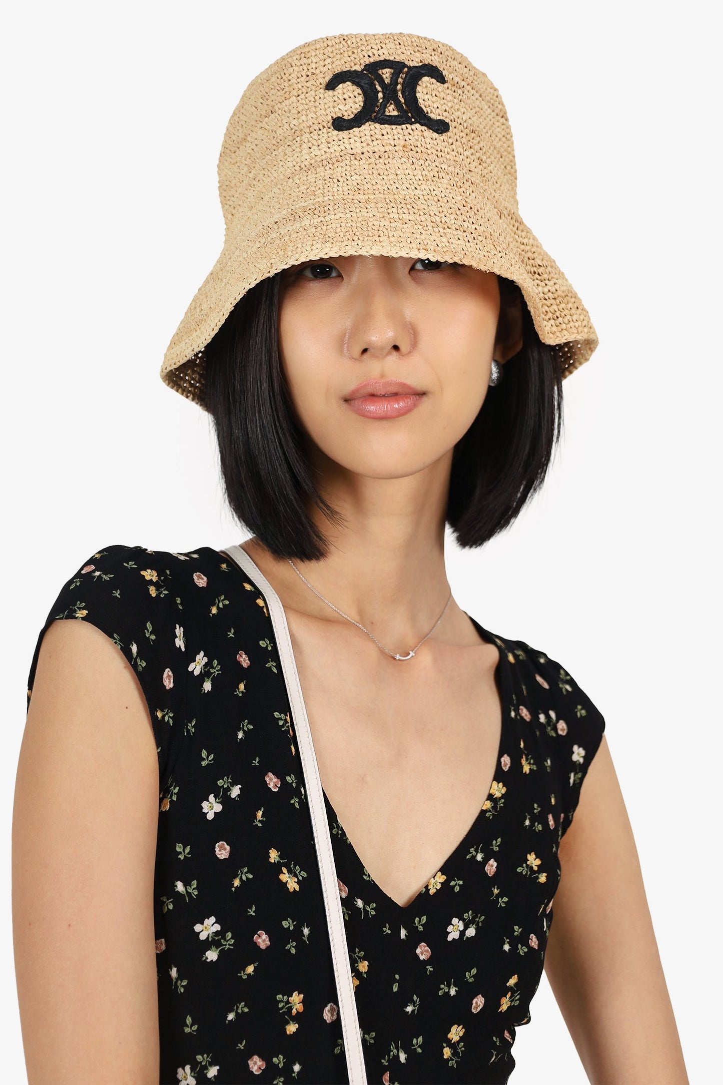 Celine Neutral Logo Crest Raffia Bucket Hat Size S