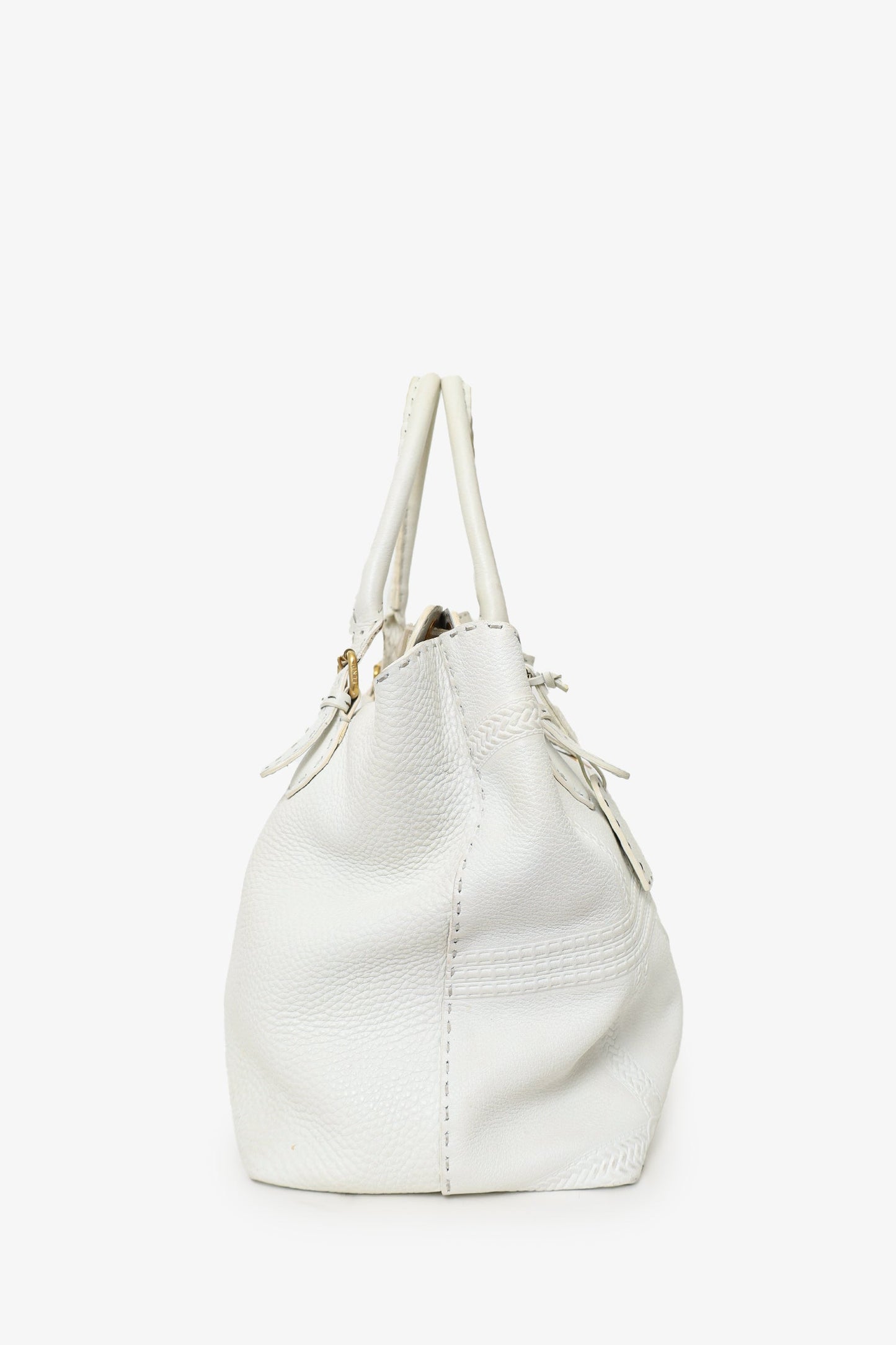 Fendi White Leather Villa Selleria Borghese Tote