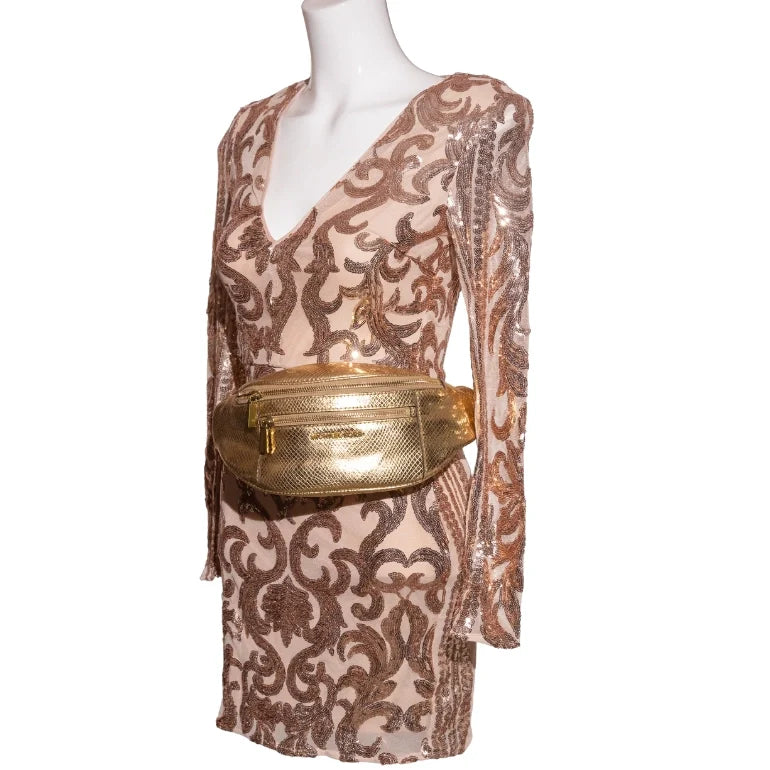 Michael Kors Metallic Snake-Embossed Leather Belt Bag