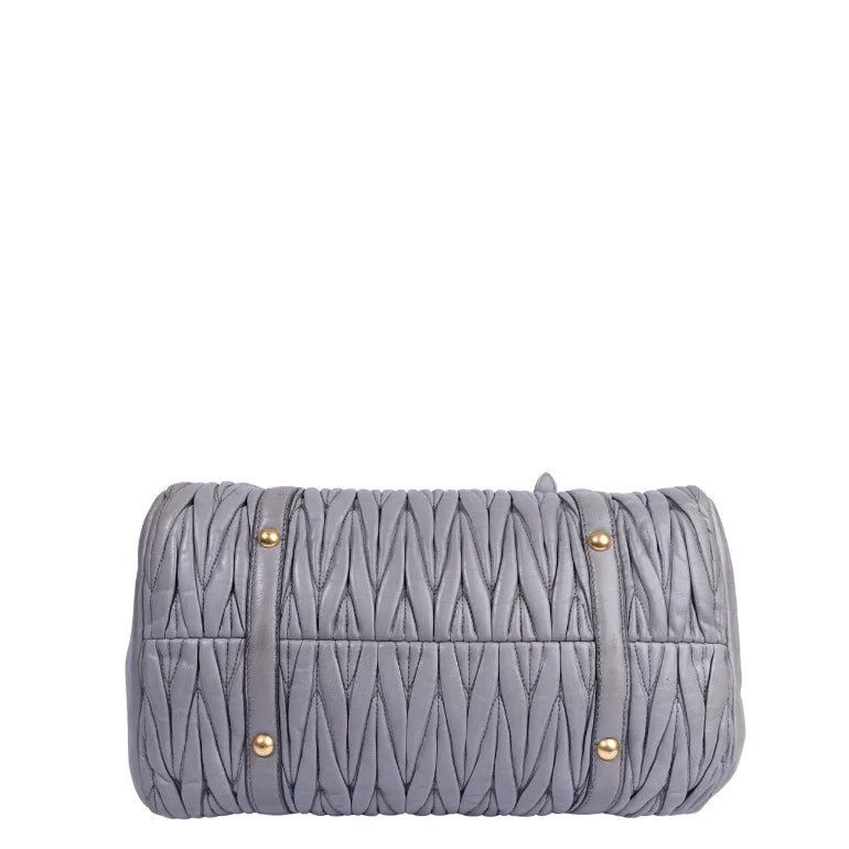 Miu Miu Grey Gathered Leather To Zip Tote