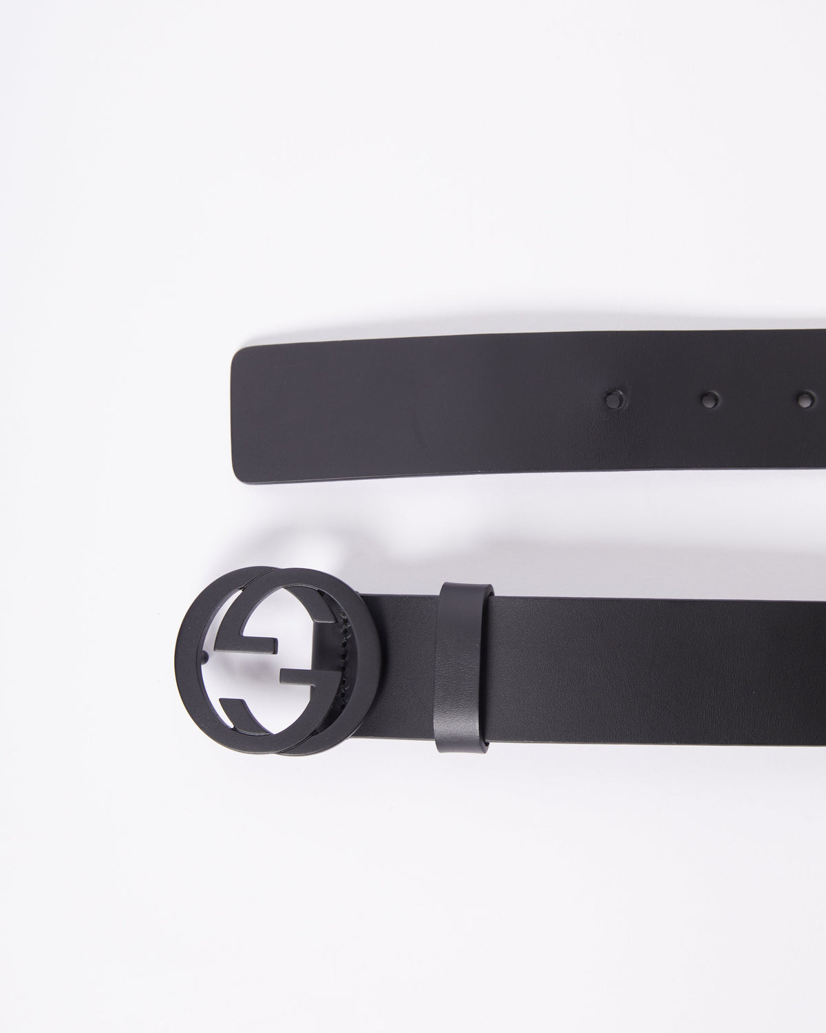 Gucci Black Leather Interlocking GG Buckle Belt