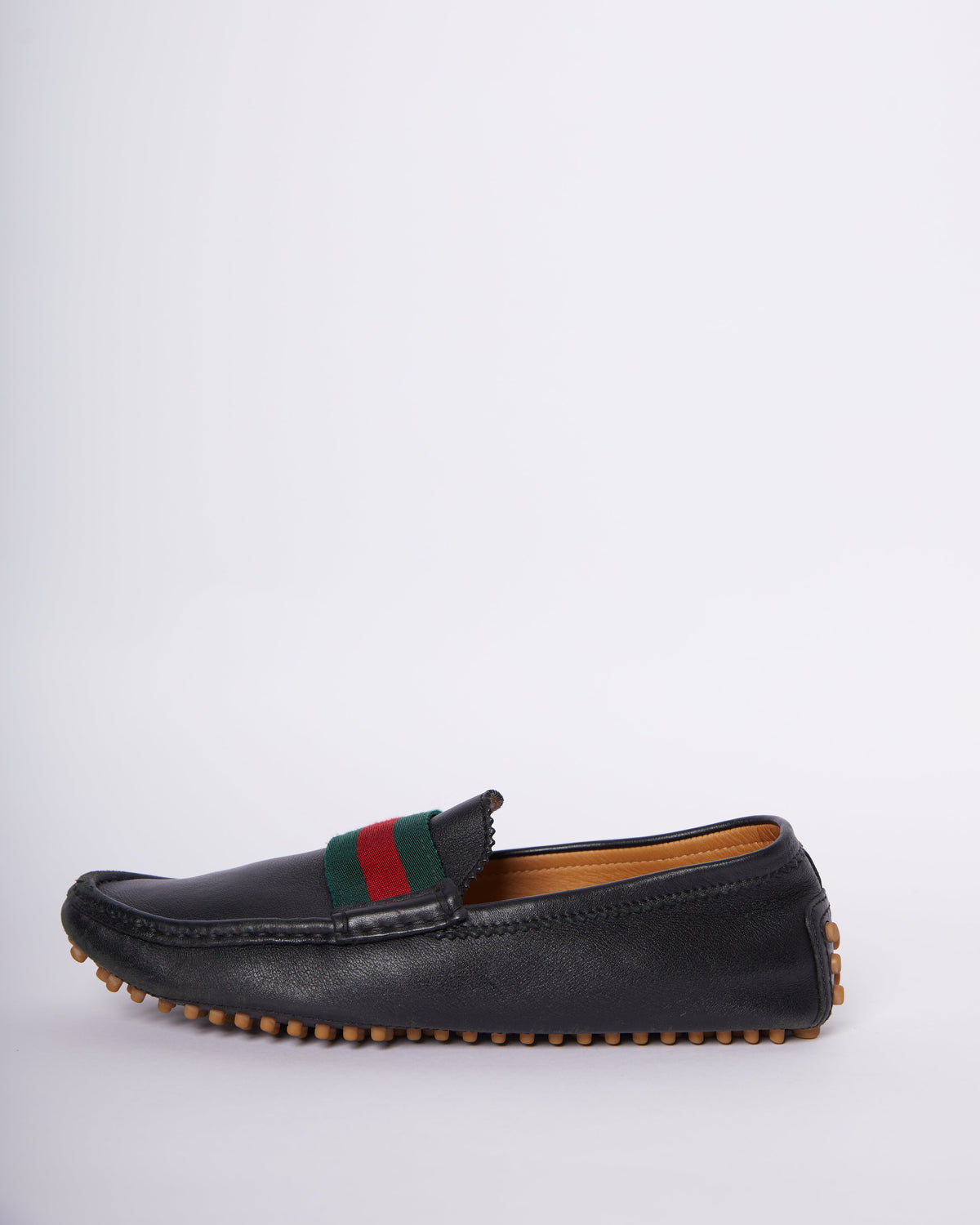 Gucci Men's Micro Leather Drivers Black Loafers