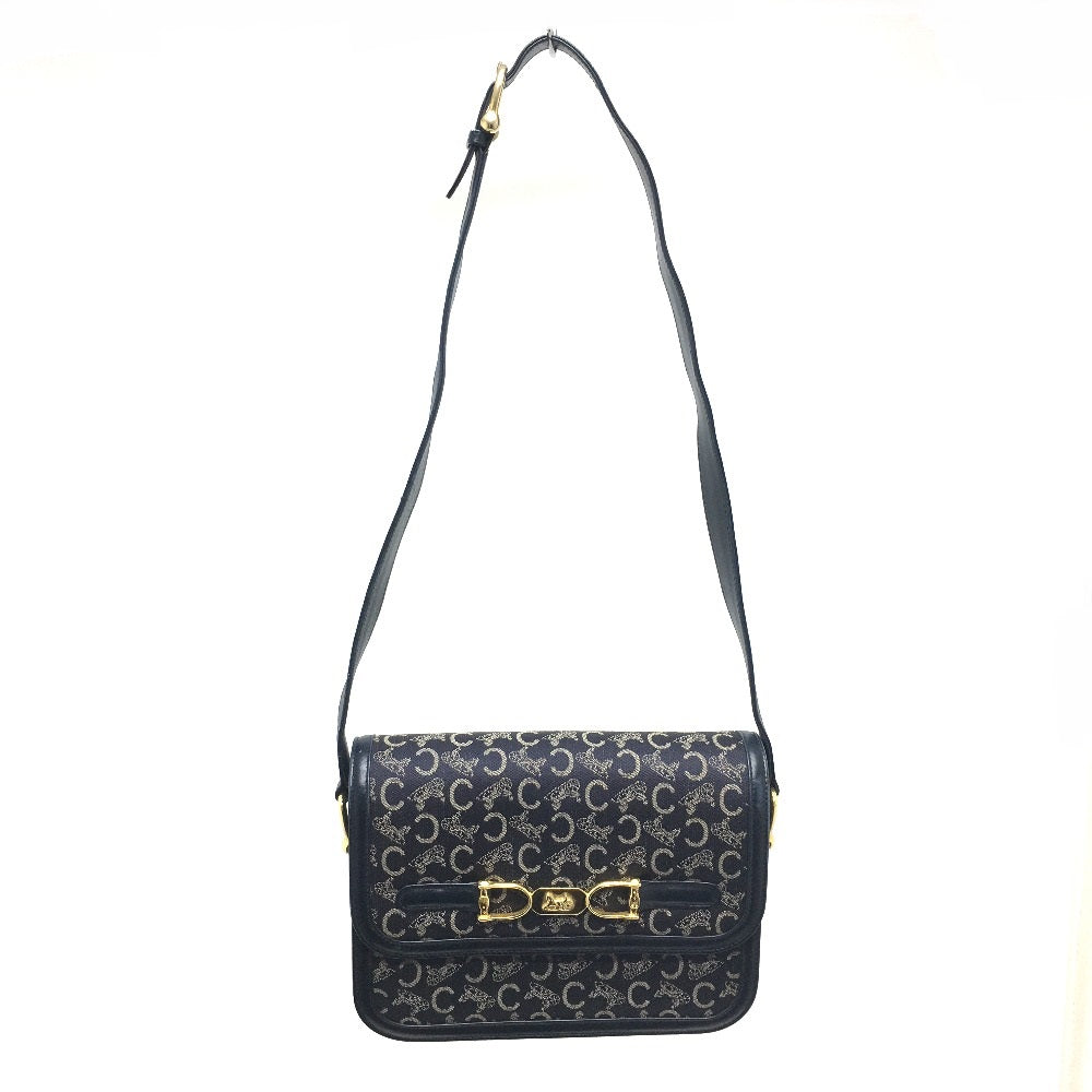 CELINE Shoulder Bag Canvas / leather Navy Macadam Carriage Metal Shoulder Bag Women Secondhand