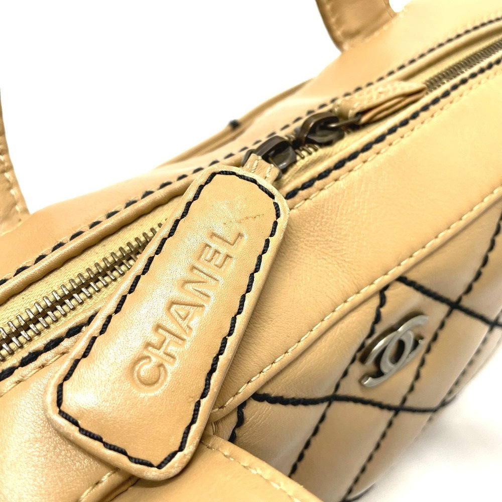 CHANEL Handbag lambskin beige CC COCO Mark Wild stitch Women Used