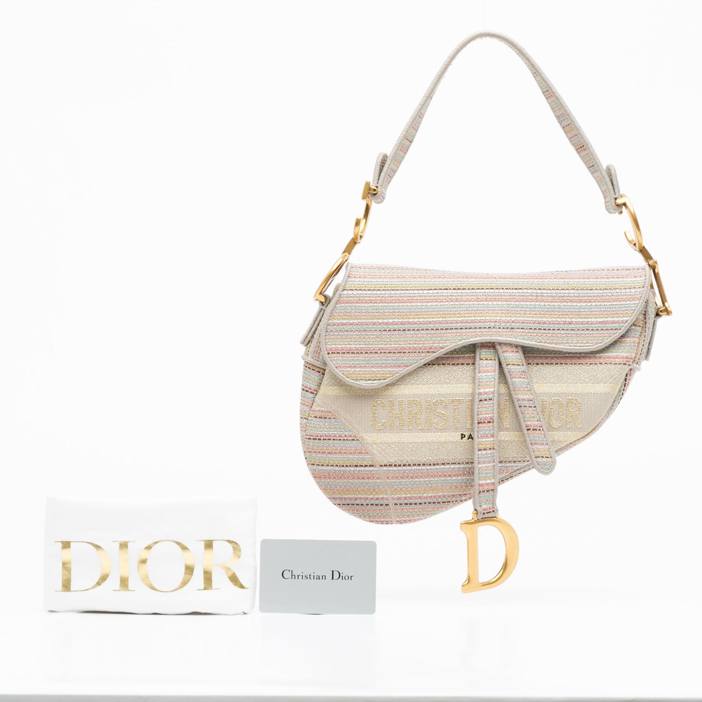 Embroidered Canvas Stripes Saddle Bag