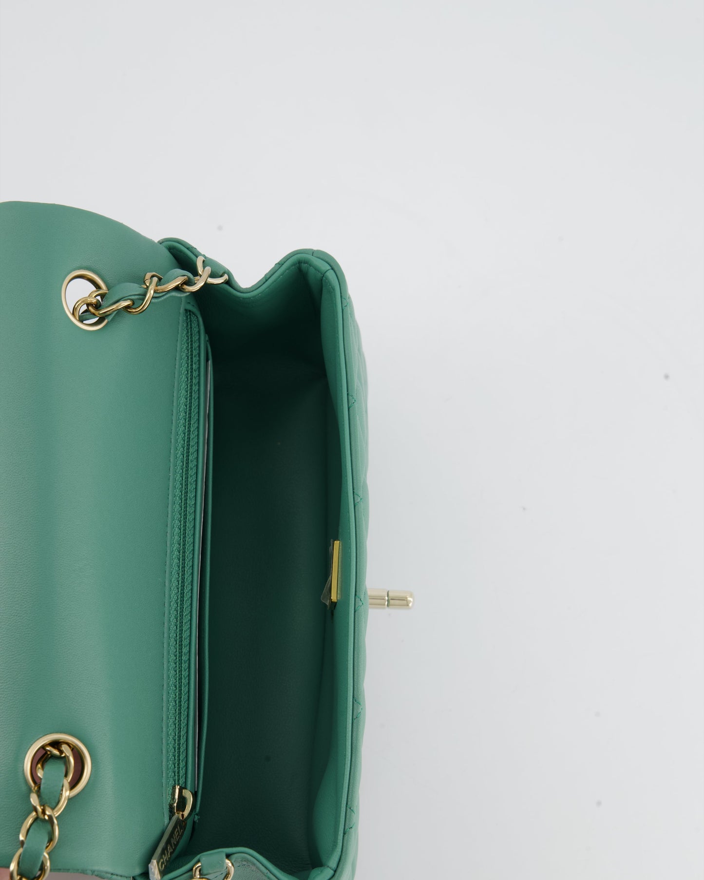 Chanel Green Mini Rectangular Bag in Lambskin Leather with Champagne Gold Hardware