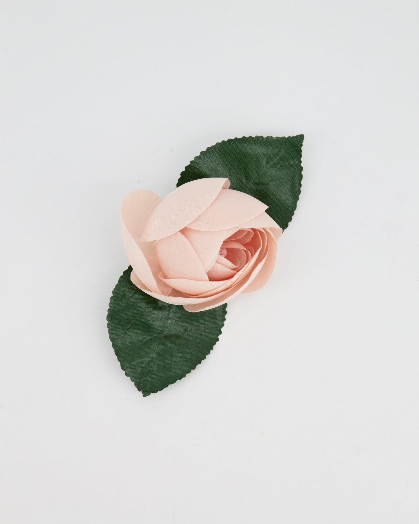 Chanel Pink Silk Rose Brooch with Leaf Details