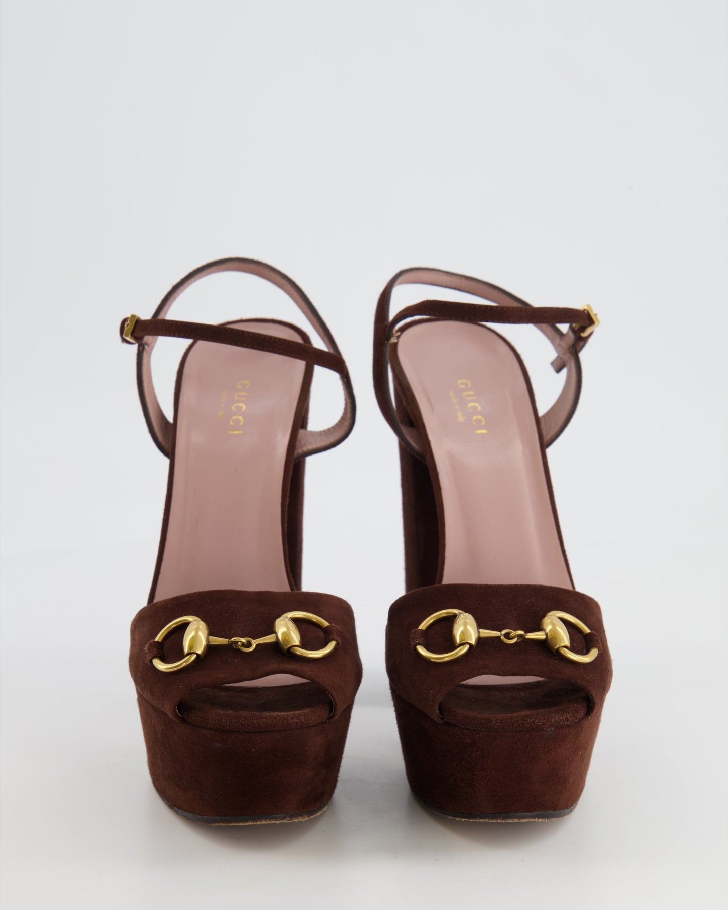 Gucci Chocolate Brown Suede Horsebit Platform Heels all Size available