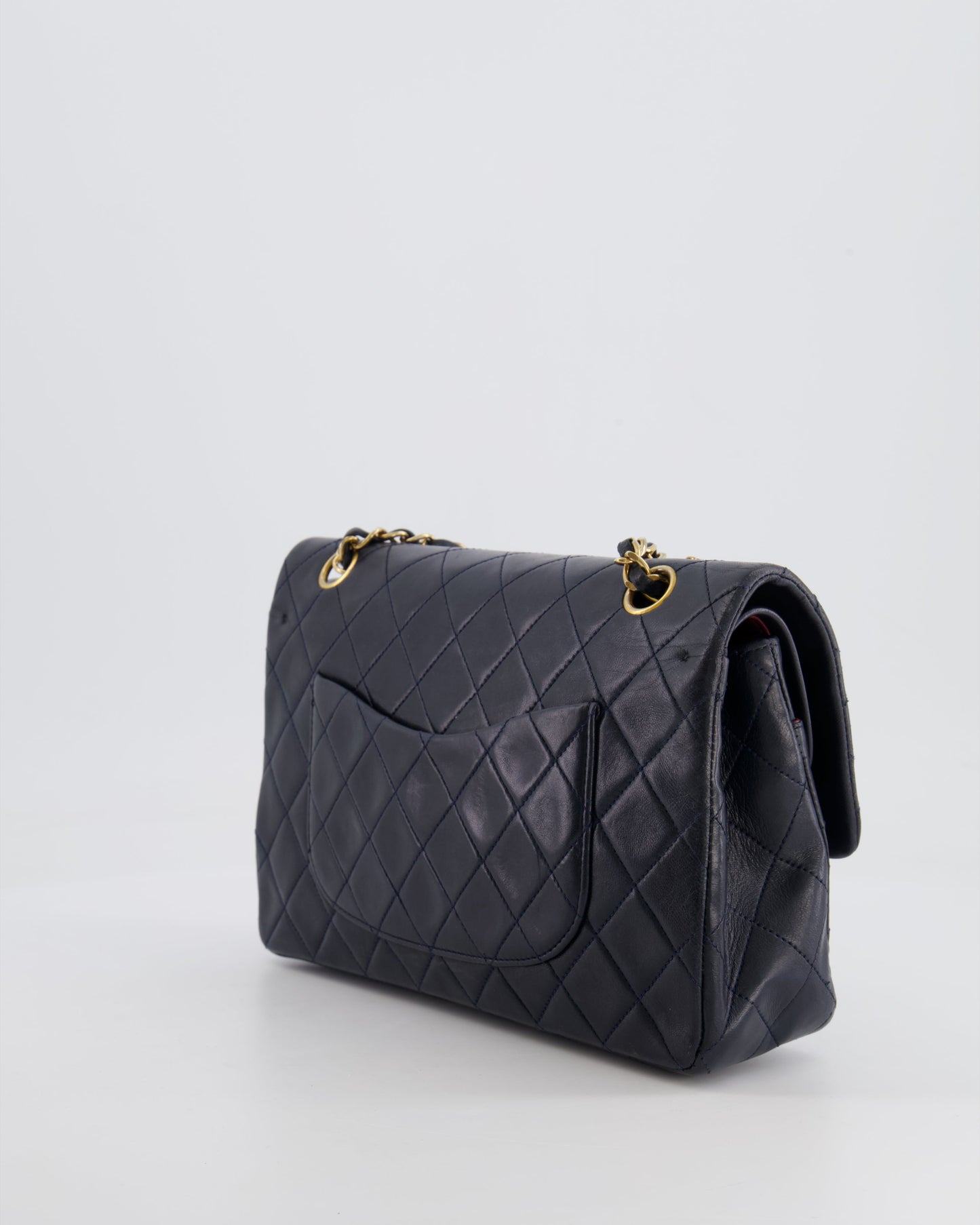 Chanel Vintage Navy Medium Classic Double Flap Bag in Lambskin Leather with 24K Gold Hardware