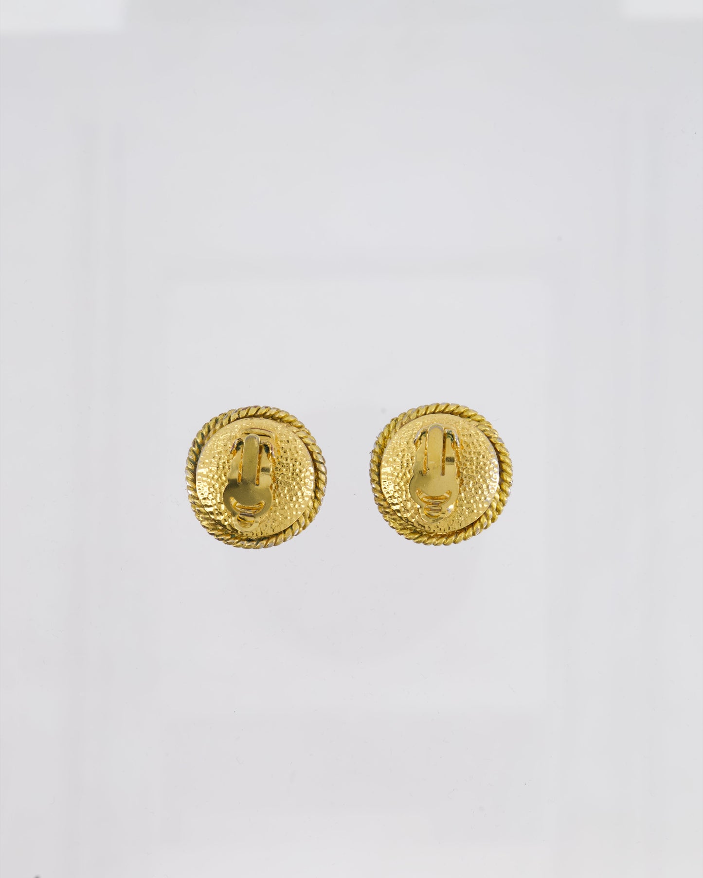 Chanel Vintage 95A Gold and Pearl Round CC Logo Textured Earrings