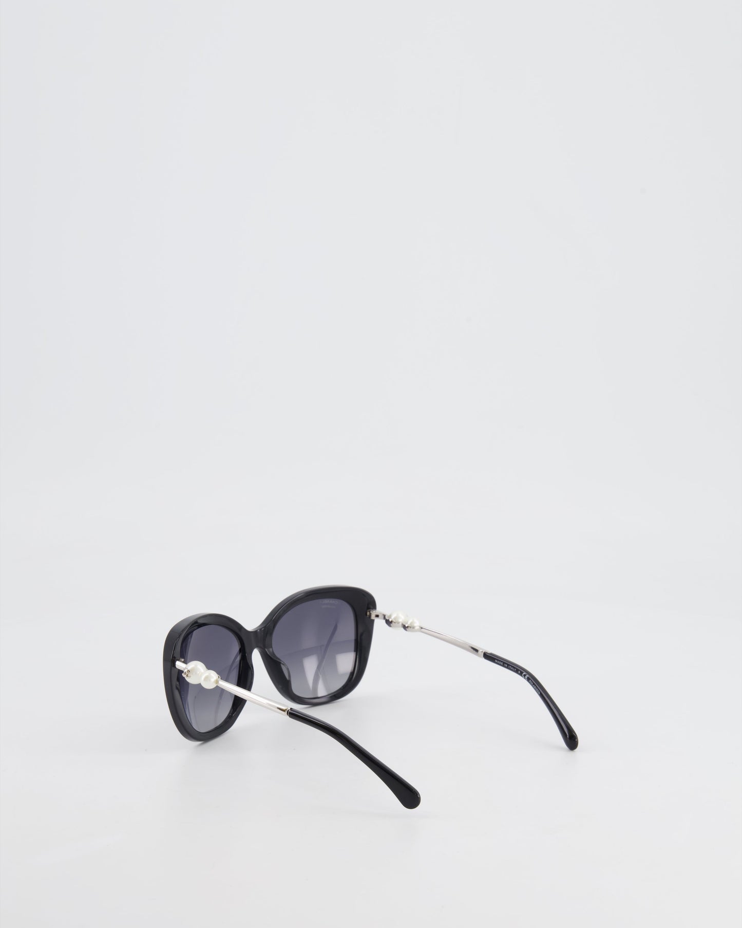 Chanel Black Sunglasses with Pearl CC Logo Detail and Silver Hardware