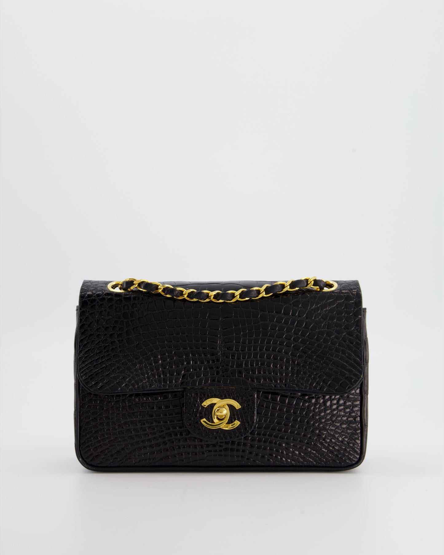 *RARE* Chanel Black Classic Flap Bag in Shiny Crocodile Leather with Gold Hardware