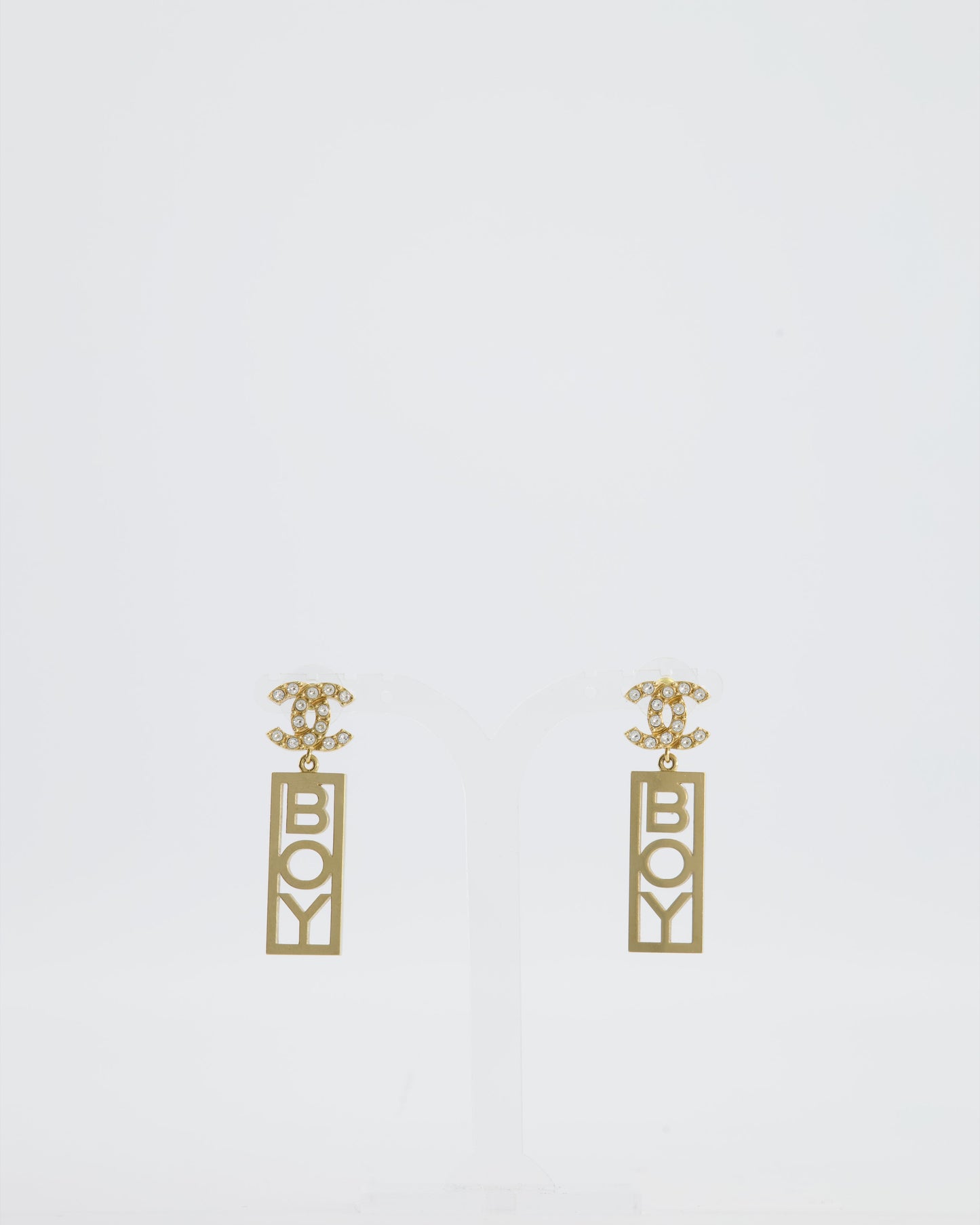 Chanel 22P Gold Crystal CC Earrings Drop BOY Pendant