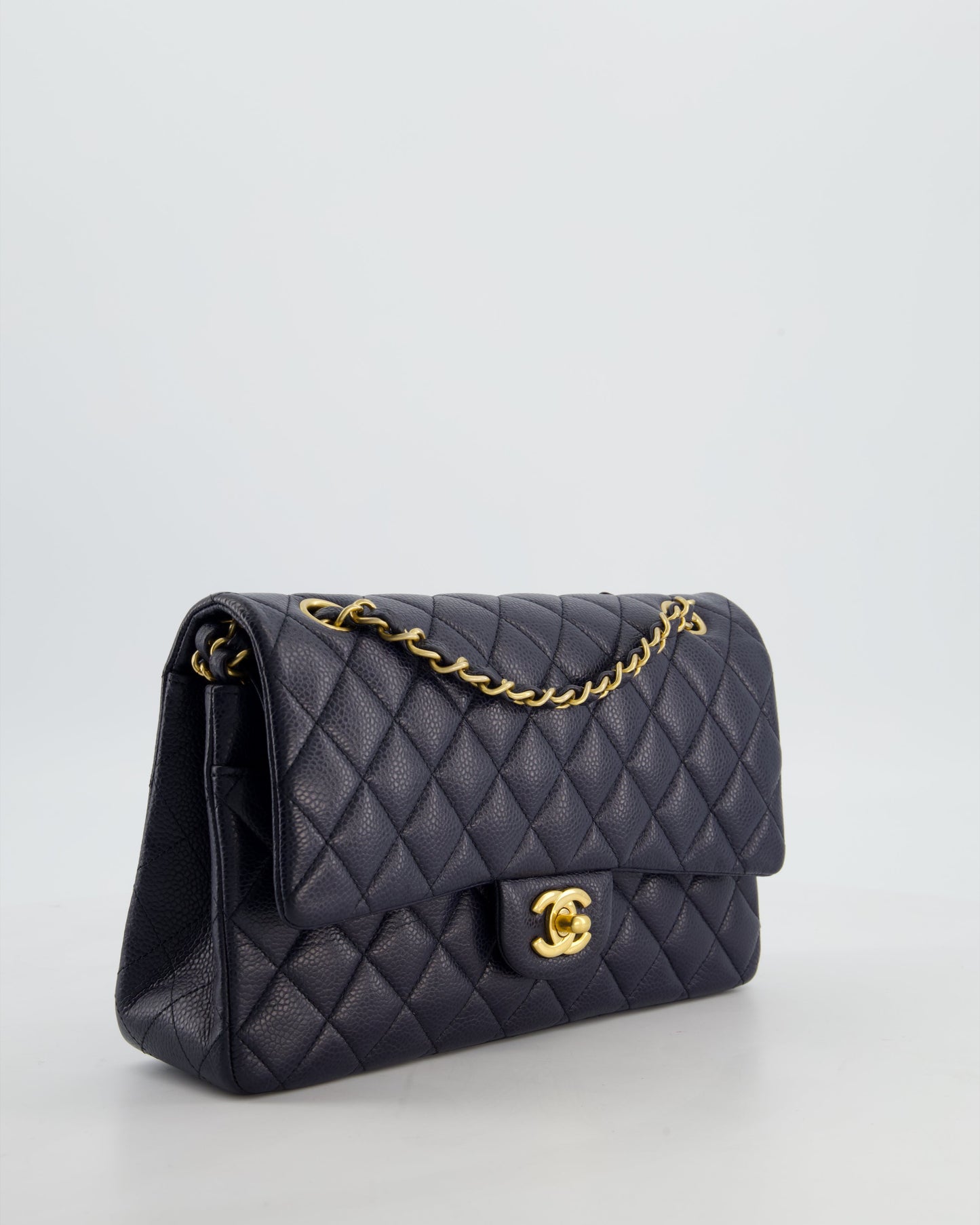 Chanel Medium Navy Classic Double Flap Bag in Lambskin Leather with Gold Hardware