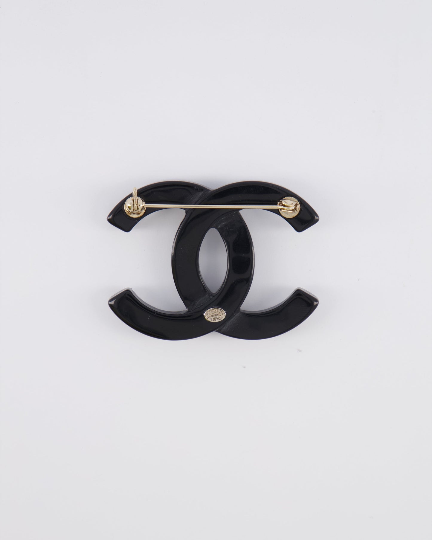Chanel 24A Black and Crystal Embellished CC Logo Brooch