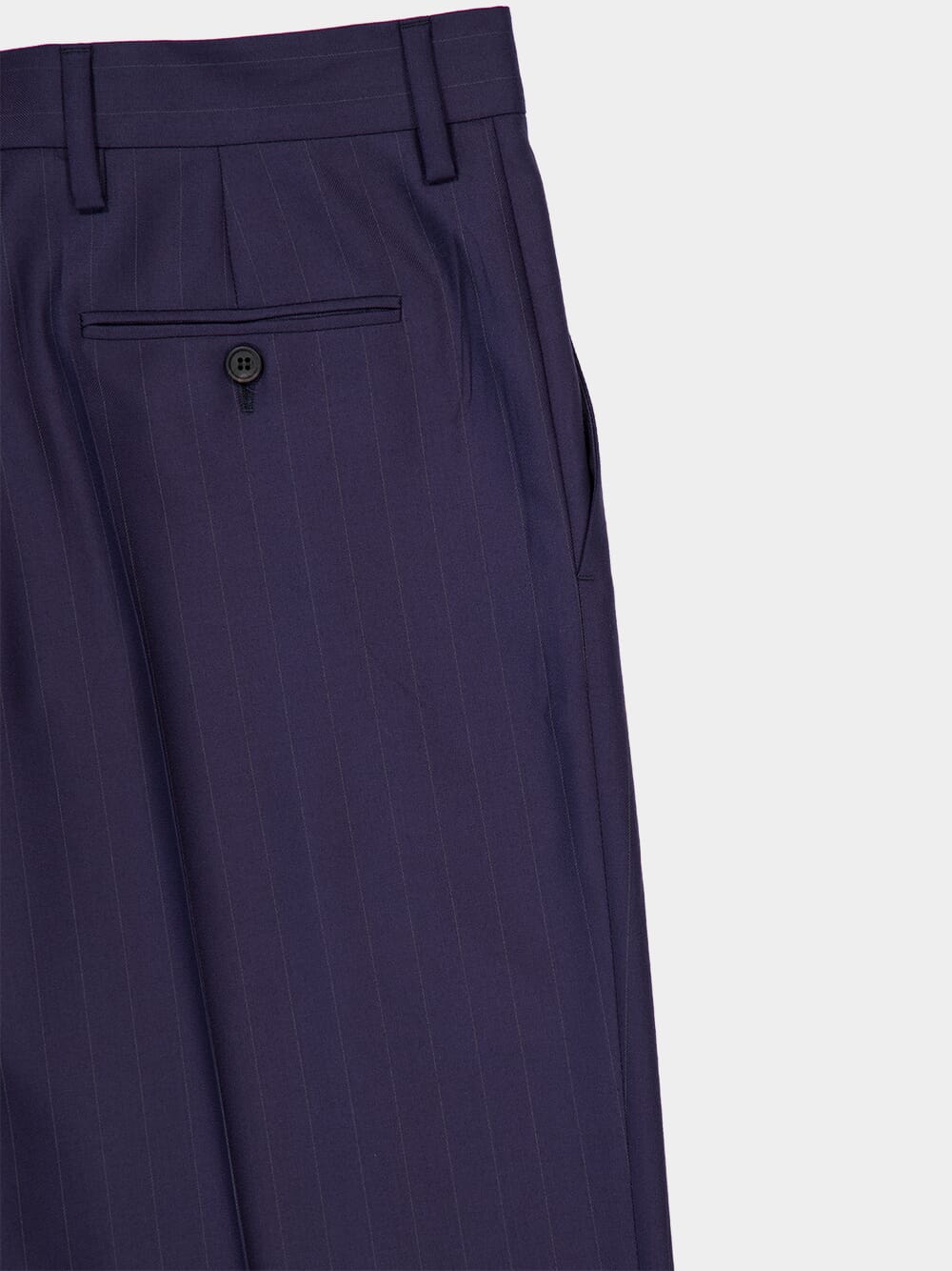 Blue Straight-Leg Wool Trousers with Leather Belt