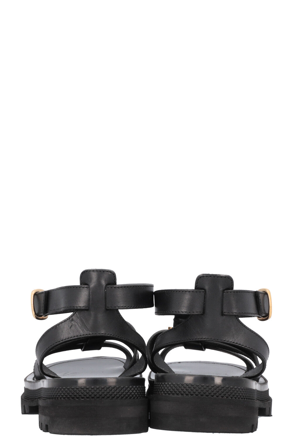 CELINE Clea Triomphe Gladiator Flats Leather Black