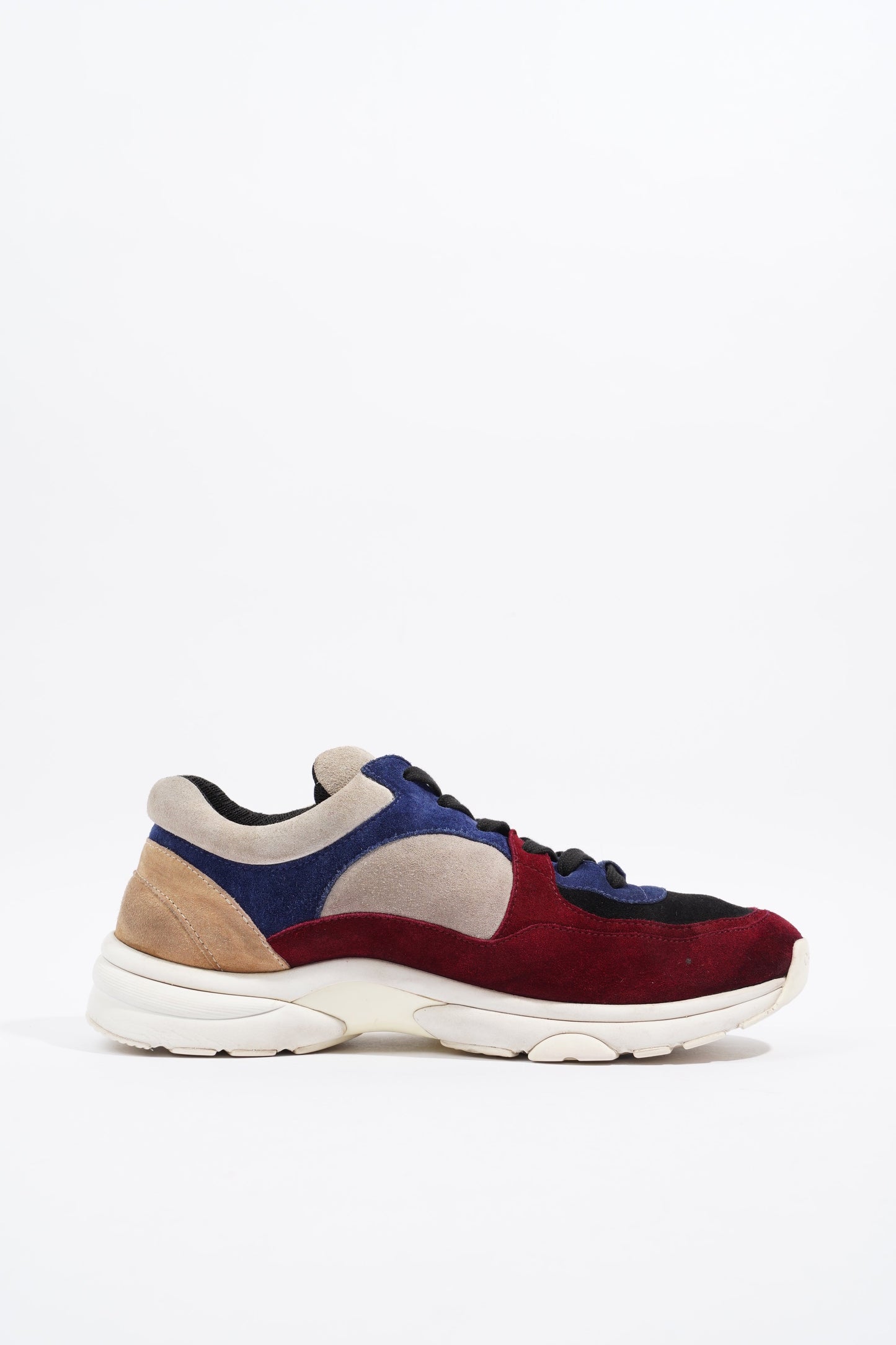 Chanel CC Logo Sneaker Maroon Navy Beige Suede EU 41.5 UK 7.5