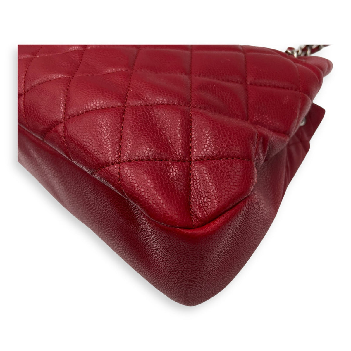 CC Shoulder Bag Red in Caviar Leather, Silver hardware