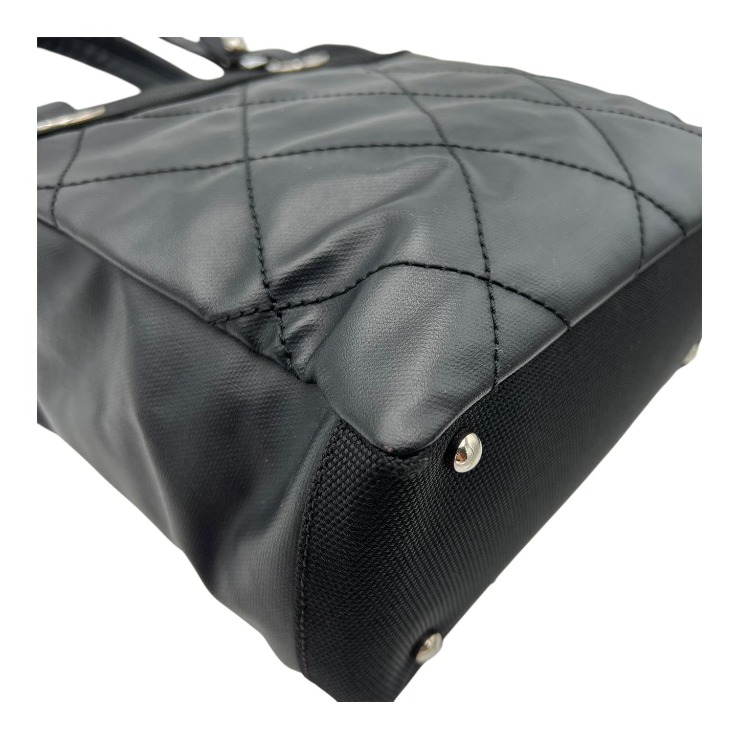 Paris Biarritz Shoulder Bag Black in Coated Canvas, Silver hardware