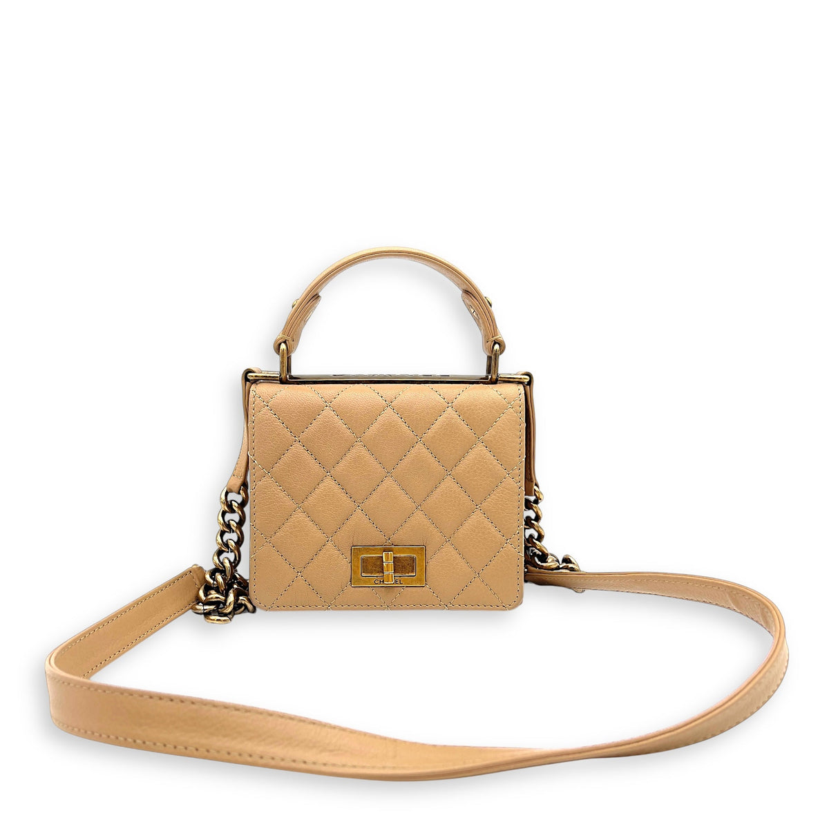 Rita Top Handle Bag Brown in Calfskin, Gold hardware