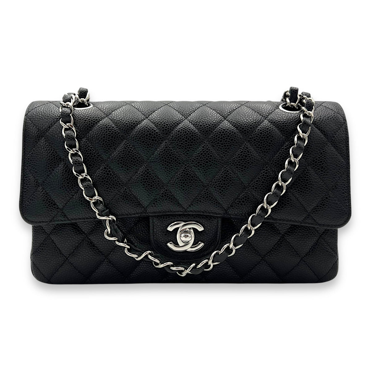 Classic Shoulder Bag Black in Caviar Leather, Silver hardware
