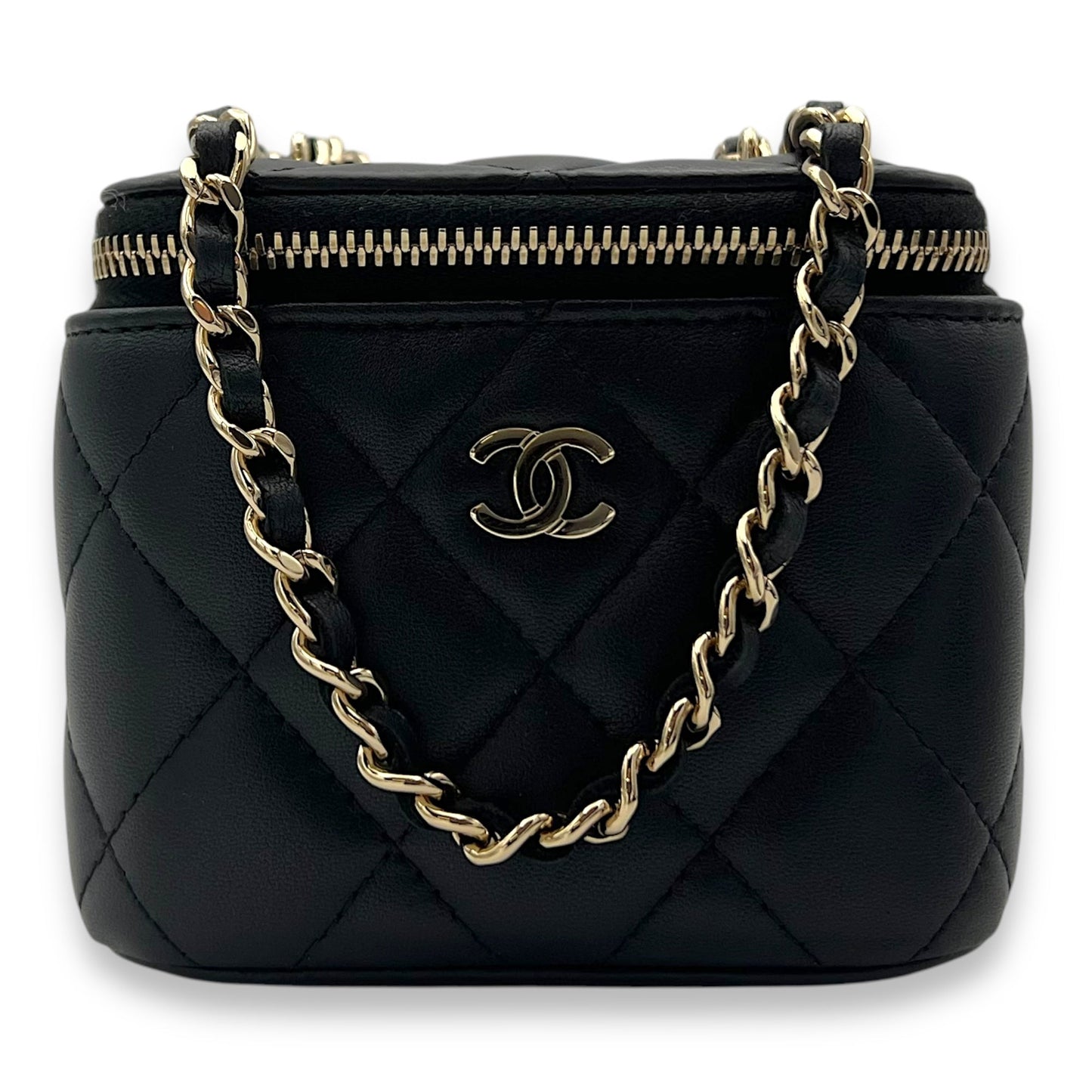 Vanity Mini Black Crossbody Bag in Lambskin, Gold hardware