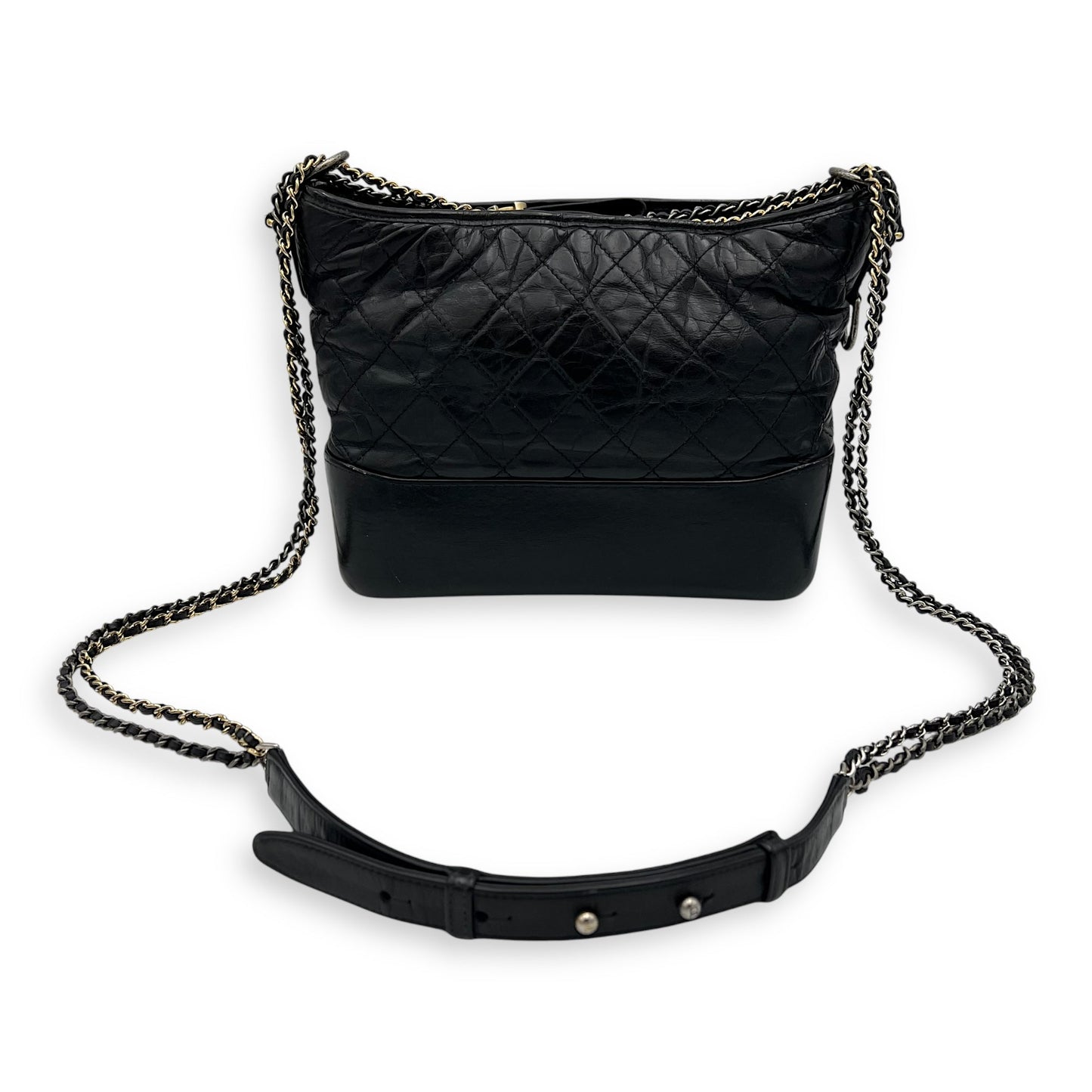 Gabrielle Medium Black Shoulder Bag in Calfskin, Mixed hardware