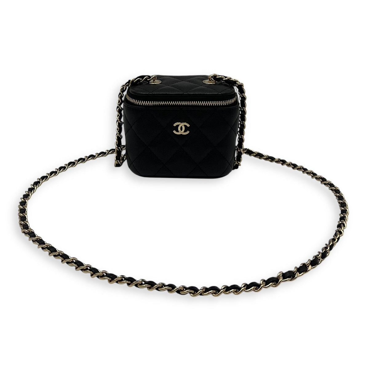 Vanity Crossbody Bag Mini Black in Caviar Leather, Gold hardware