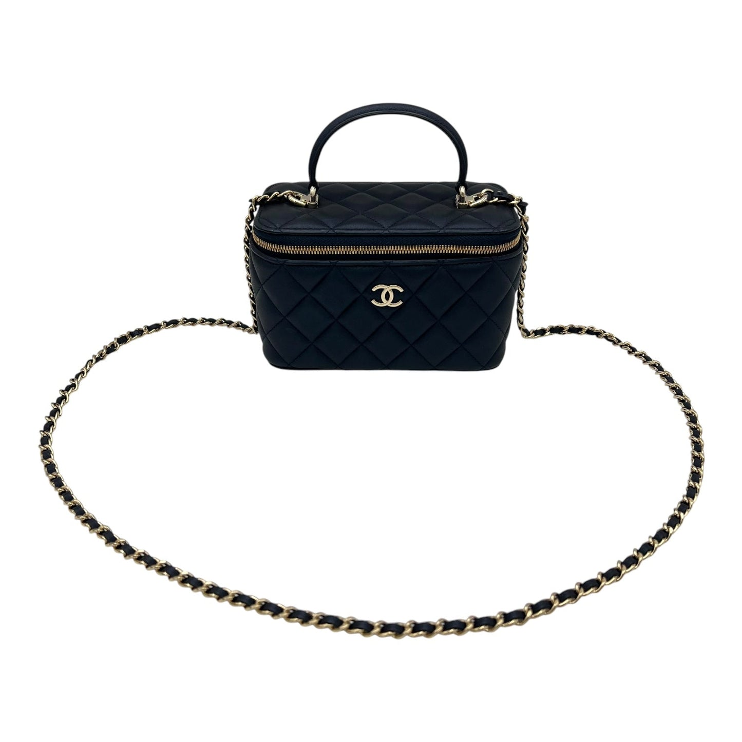 CC Vanity Bag Blue in Lambskin, Gold hardware