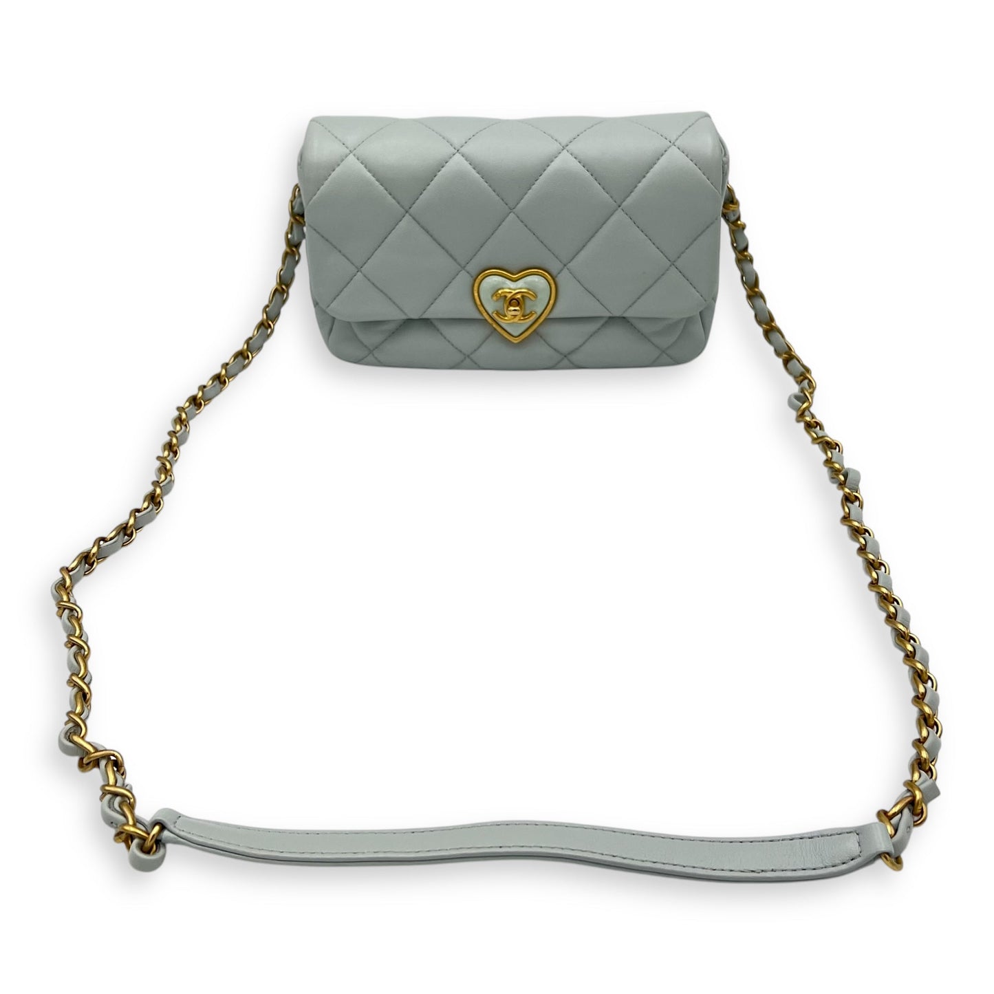 Heart Flap Shoulder Bag Blue in Lambskin, Gold hardware